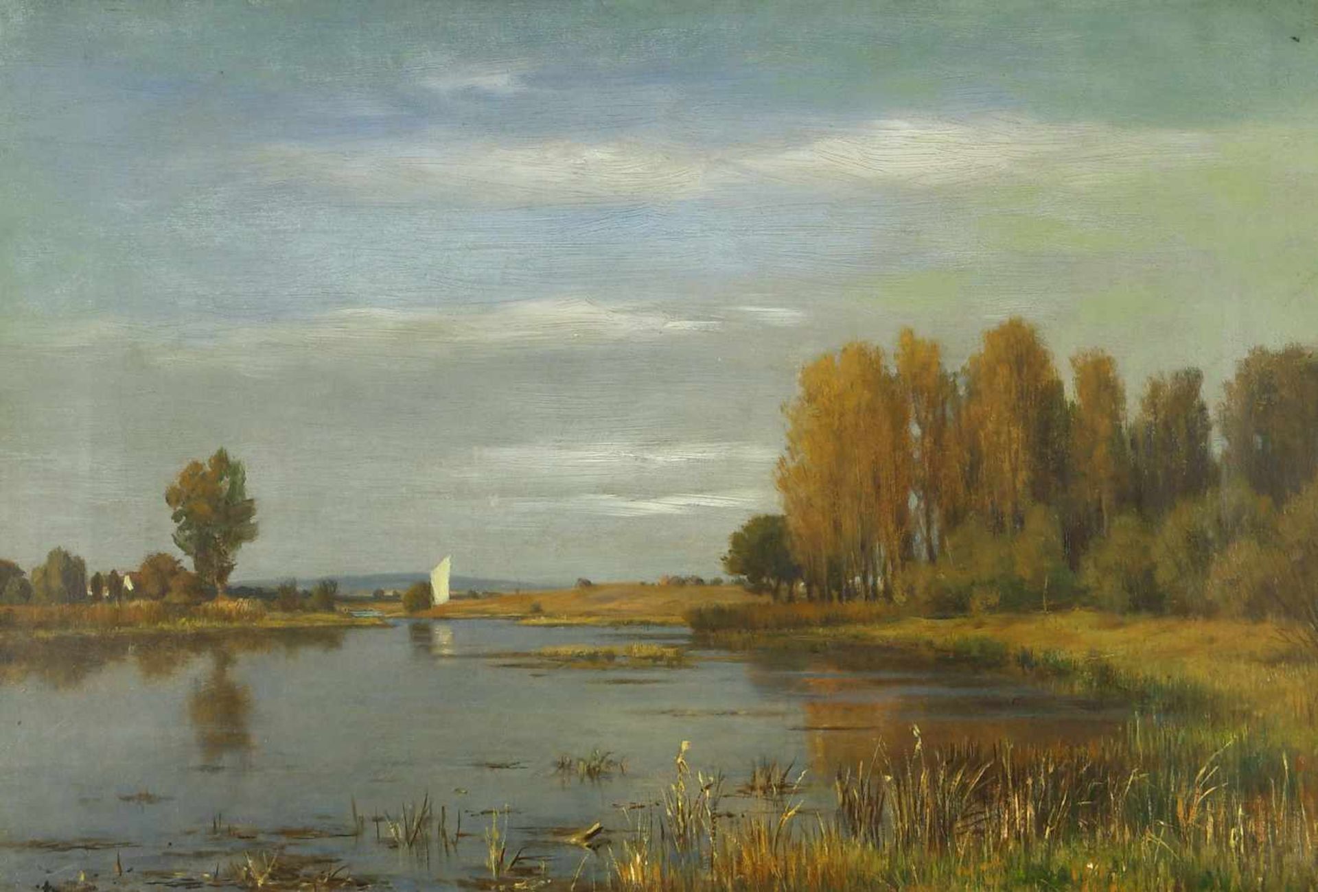 Bennewitz von Loefen, Karl d. Ä. (1826 Thorn - 1895 Eutin)Weite Sommerlandschaft mit Fluß. Öl auf