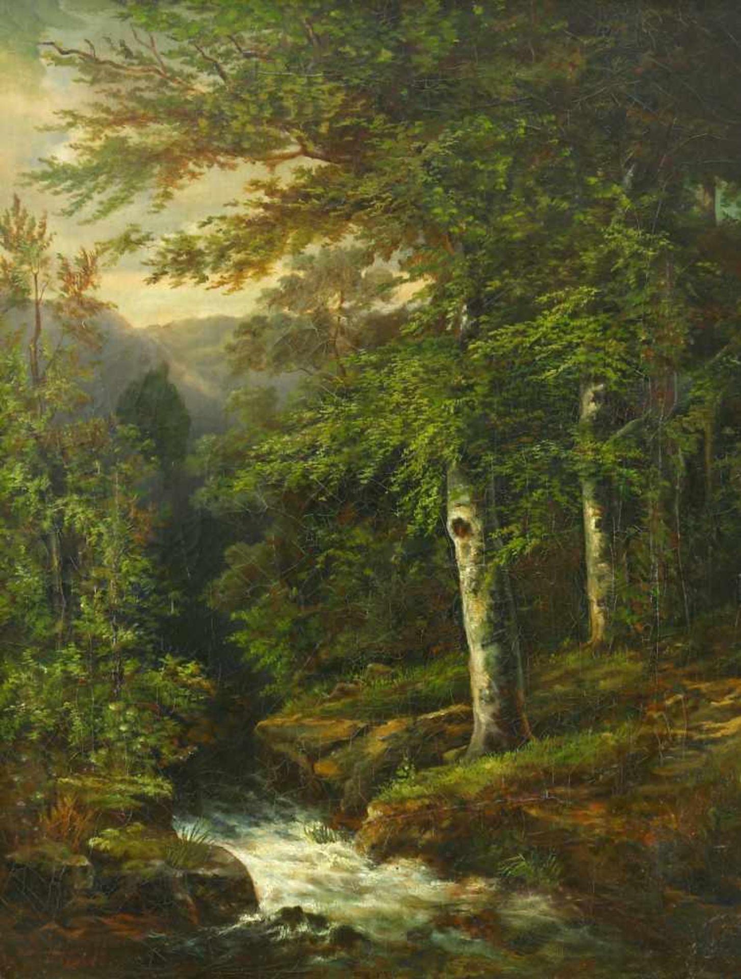 Flickel, Paul (1852 Berlin - 1903 Nervi)Waldlandschaft. Öl auf Leinwand. 55 x 42,5 cm. Links unten