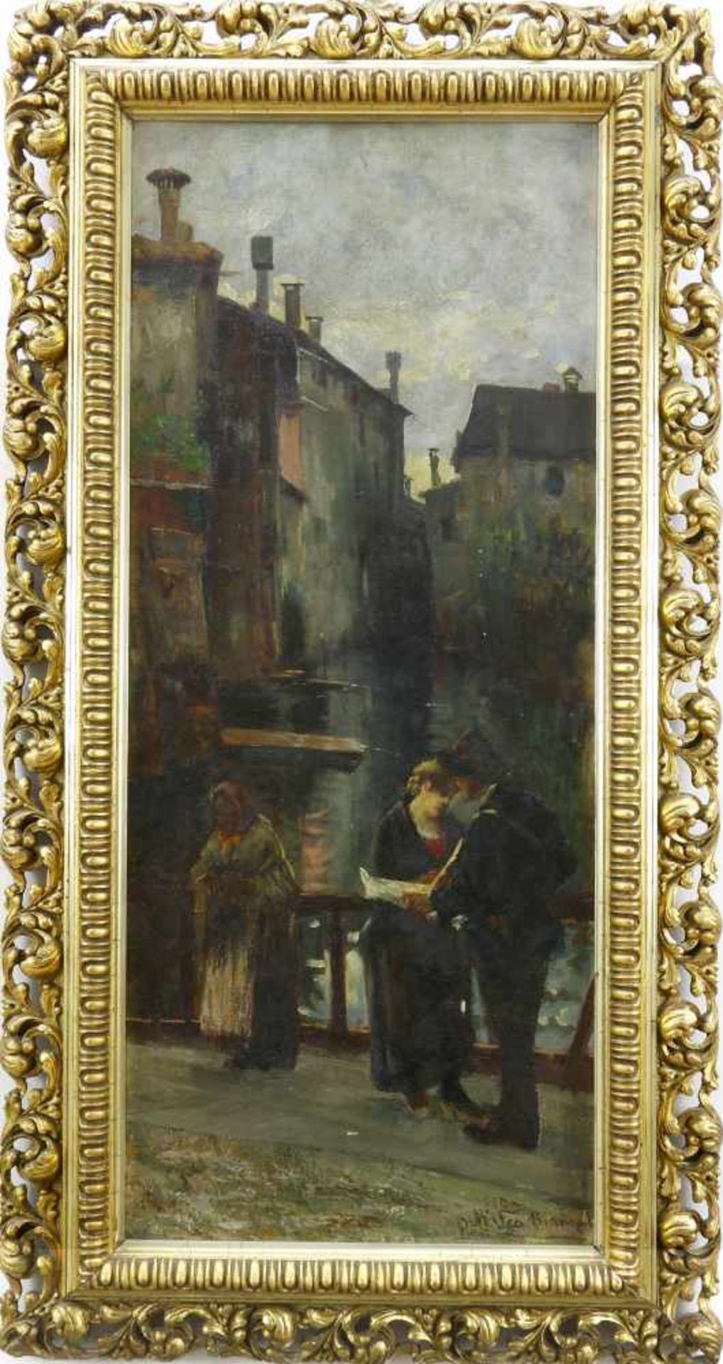 Dall`Ora Bianca, Angelo (1858 Verona - 1942 ebd.)Drei Personen auf einer Kanalbrücke (Paesaggio - Bild 2 aus 3