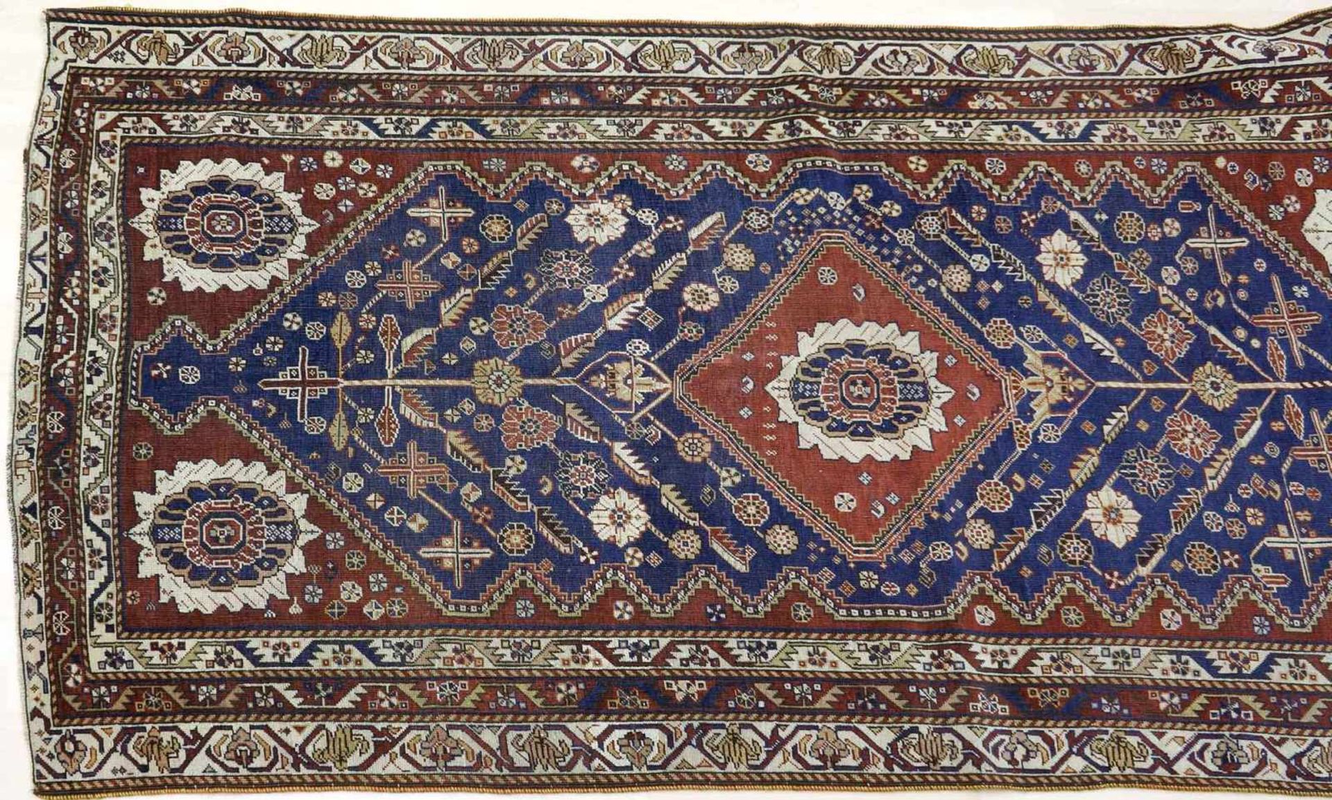 Teppich, Brücke, Kaukasus, wohl Aserbeidschan, alt - antikWolle auf Wolle. Vier gleiche, schmale