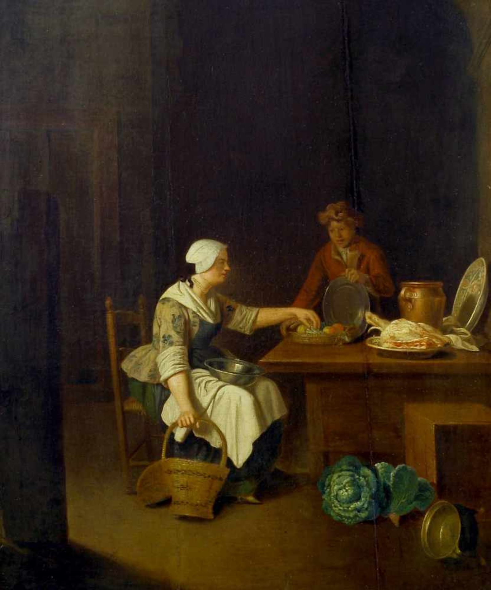 Horemans, Jan Josef d. Ä. (1682 Antwerpen - 1759 ebd.) zugeschr.Kücheninterieur mit zwei Personen