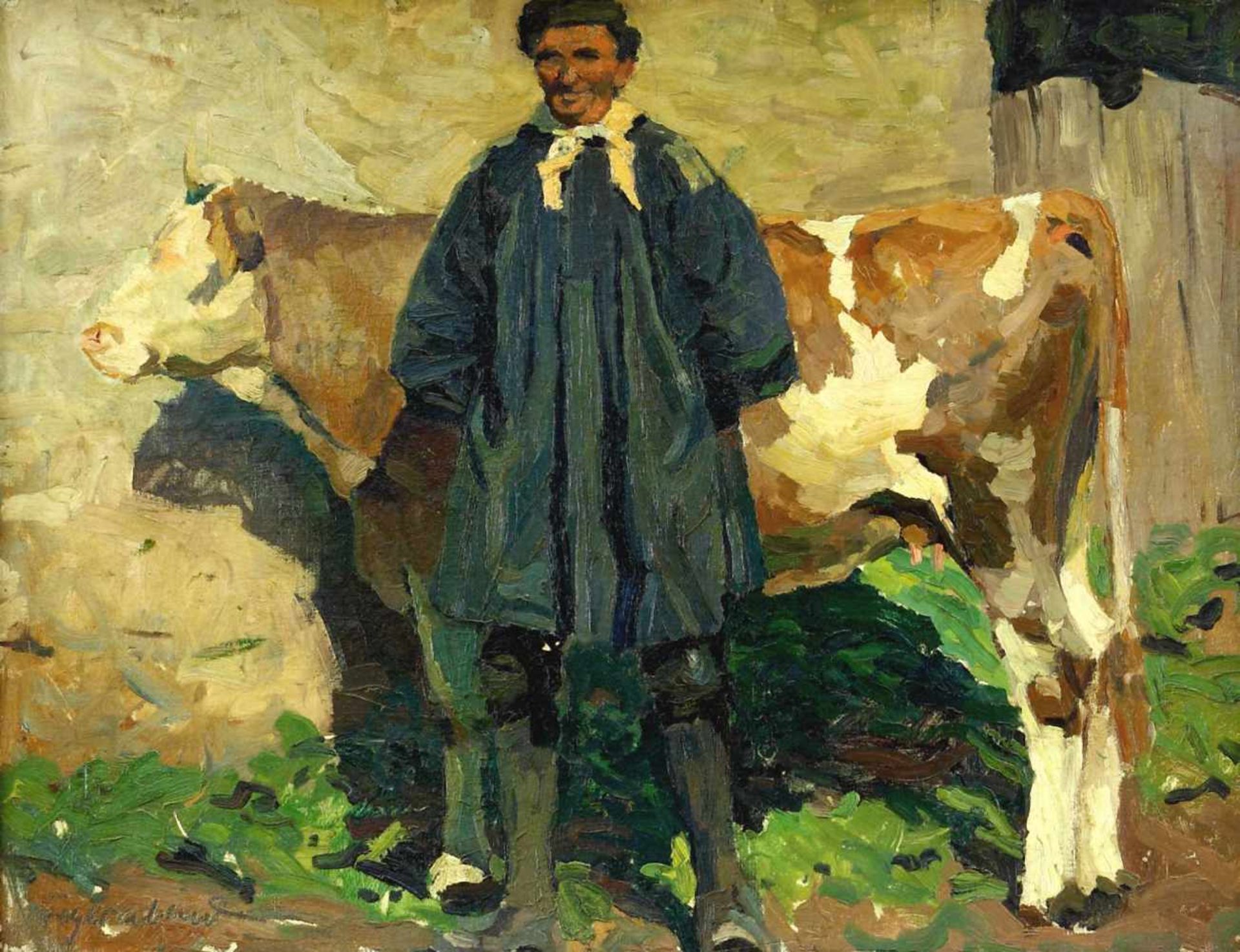 Feyerabend, Erich (1889 Rees am Niederrhein - 1945 Bad Friedrichshall Jagstfeld)Bauer mit Kuh im