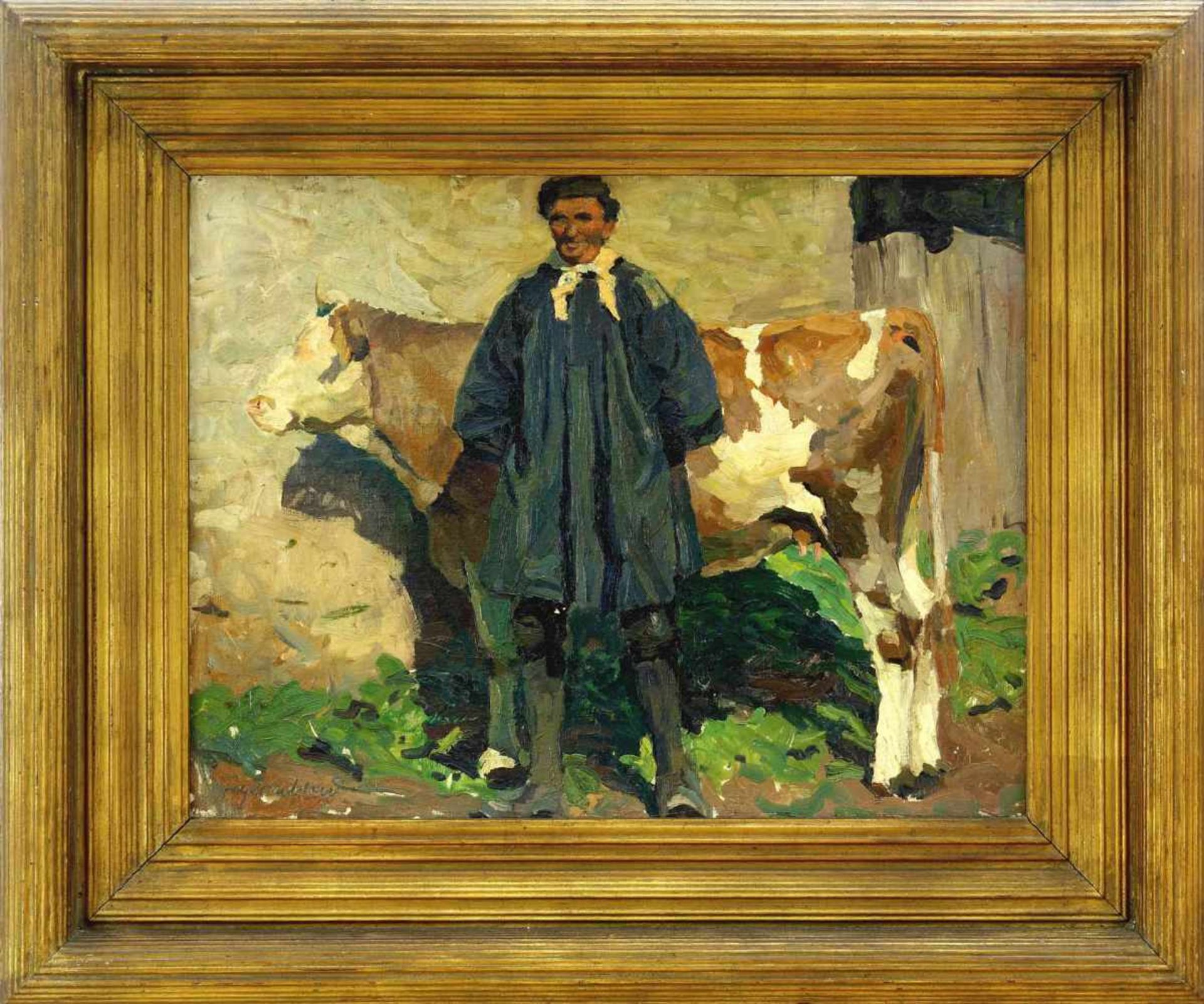 Feyerabend, Erich (1889 Rees am Niederrhein - 1945 Bad Friedrichshall Jagstfeld)Bauer mit Kuh im - Bild 2 aus 3