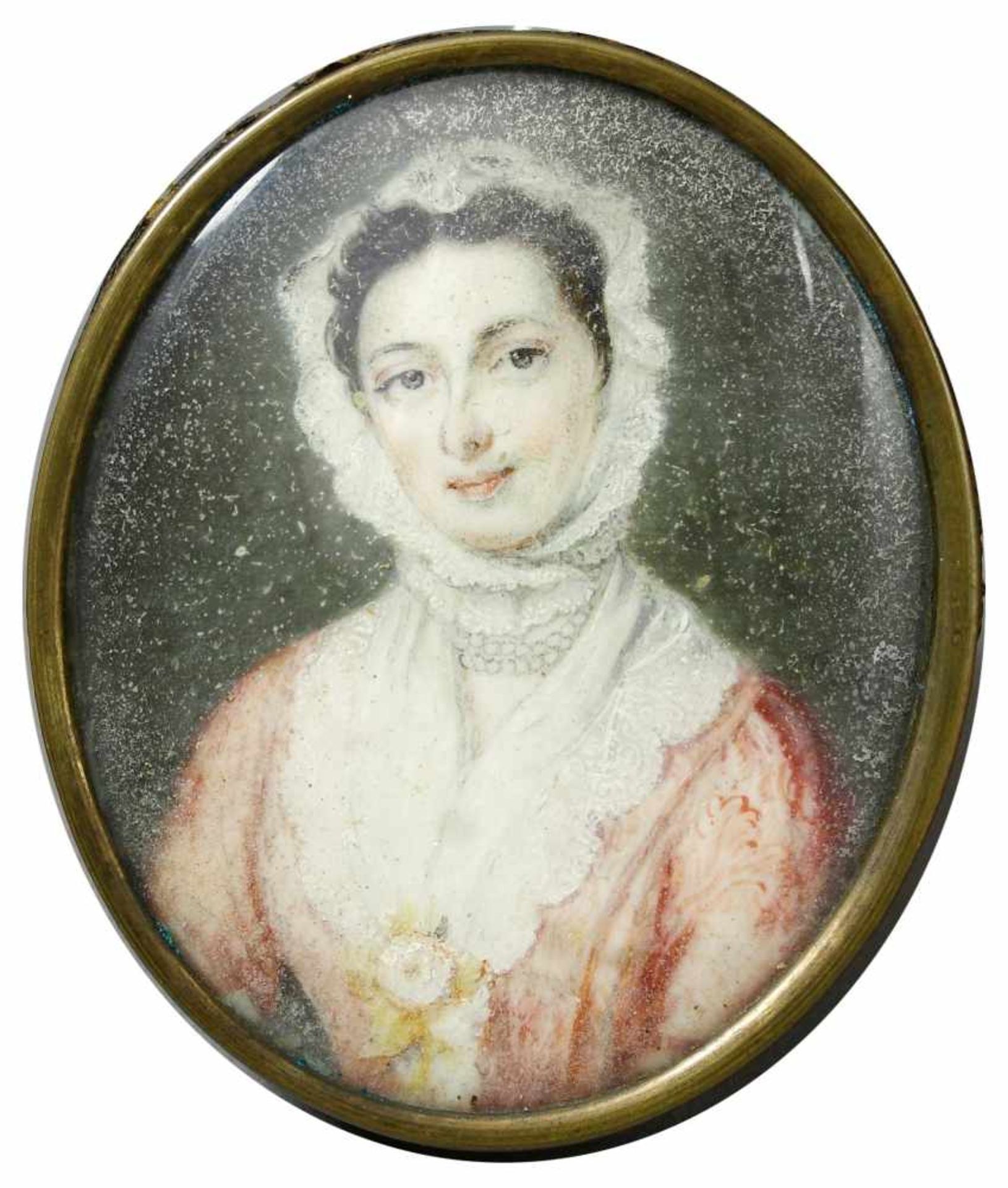 Miniatur, Biedermeier, um 1820Brustbild einer jungen Frau mit leicht zur Seite geneigtem Kopf.