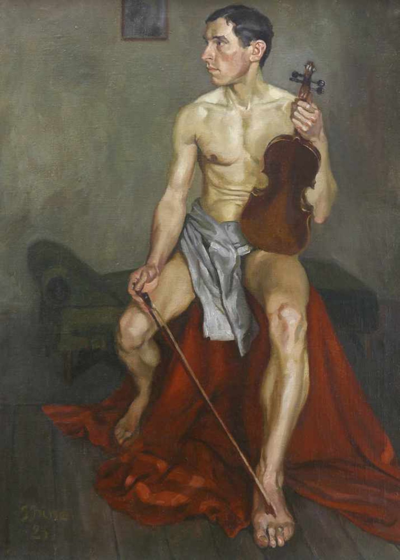 Bine, Jekabs (1895 Riga - 1955 ebd.)Sitzender Musiker. (19)25. Öl auf Leinwand. 77 x 57,2 cm.