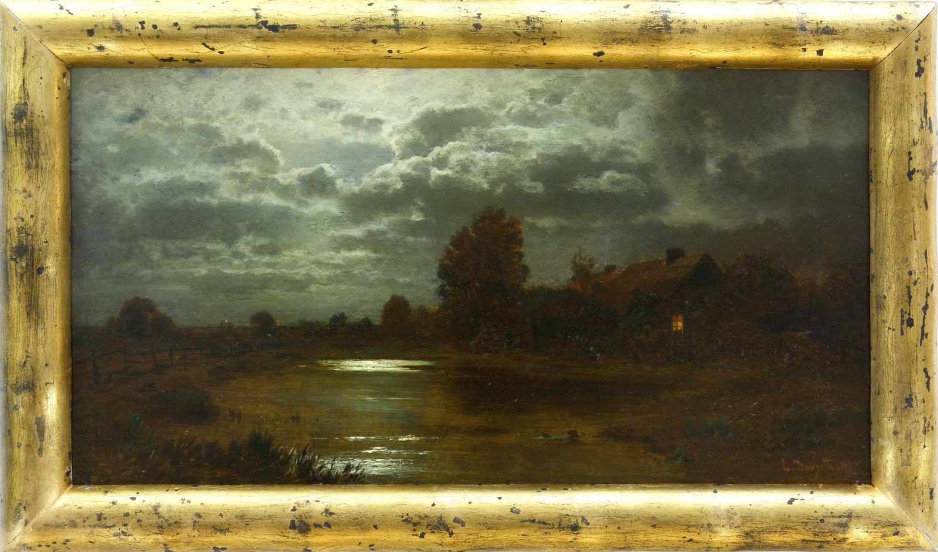 Douzette, Louis (1834 Triebsees/Pommern - 1924 Barth, Ostsee)Landschaft bei Mondschein. 1887. Öl auf - Bild 2 aus 3