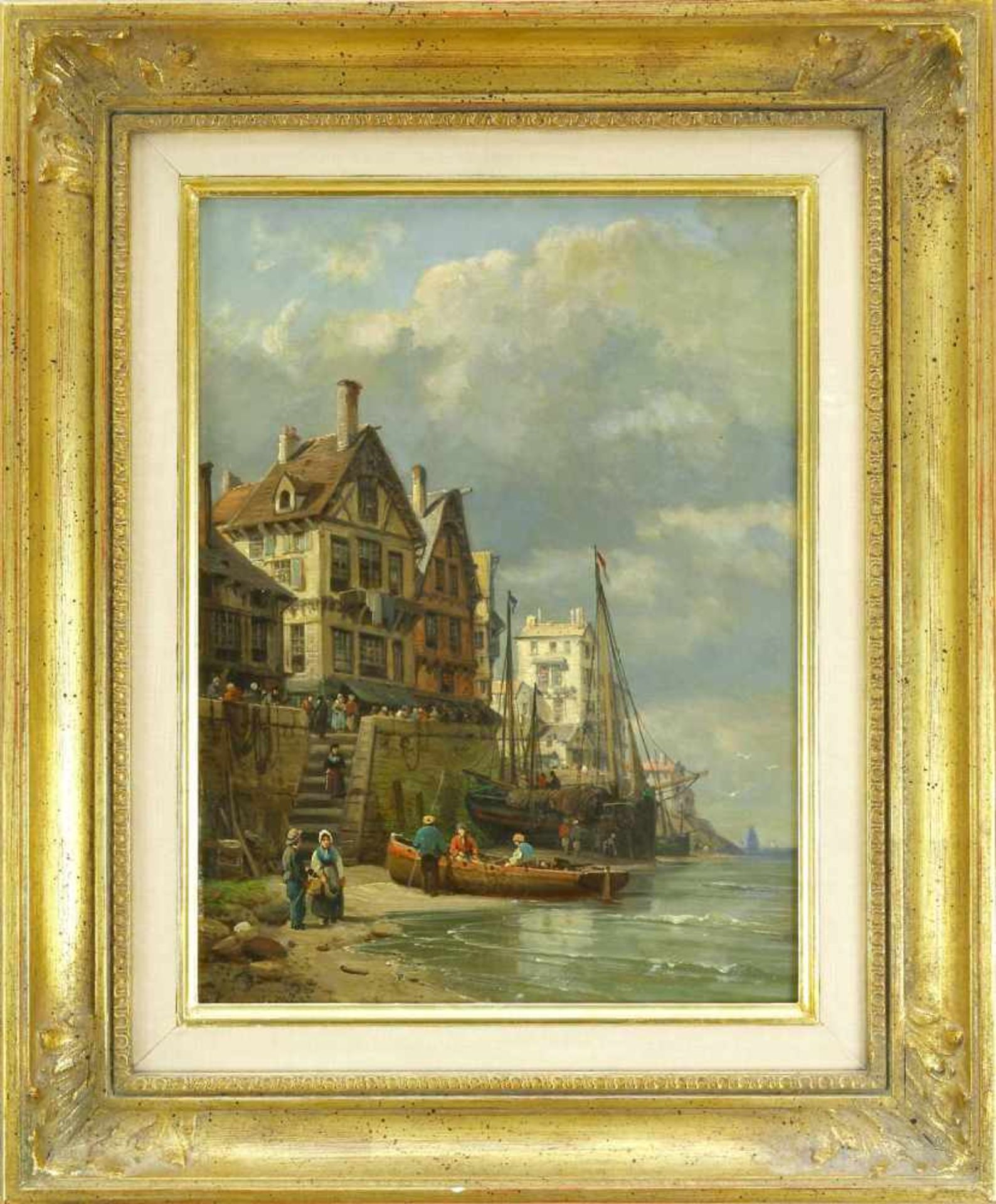 Kuwasseg, Charles Euphrasie (1833 Draveil - 1904 Paris)Belebte Ansicht einer Küstenstadt mit am Ufer - Bild 2 aus 3