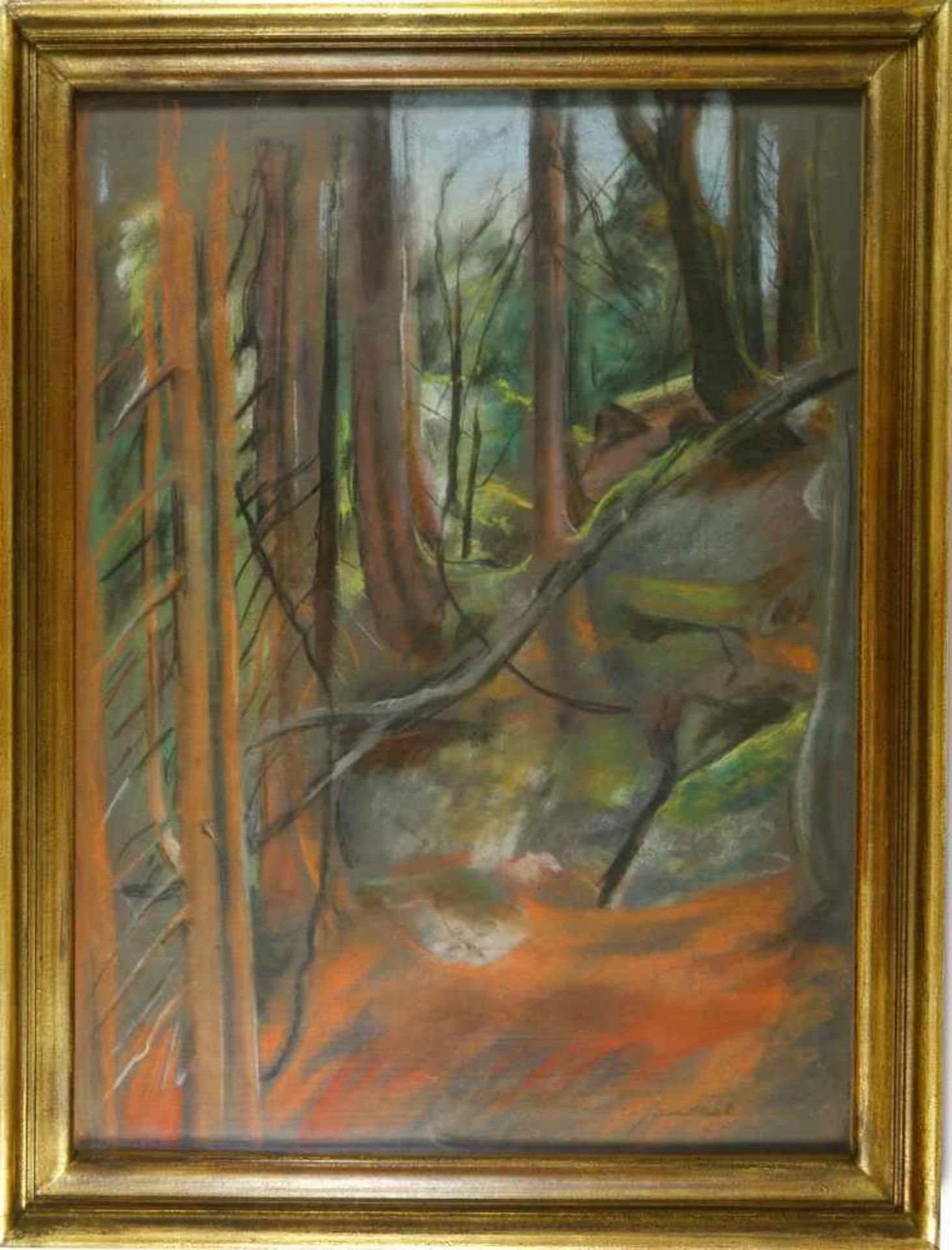 Jaeckel, Willy (1888 Breslau - 1944 Berlin)Waldstück. 1923. Farbige Pastellkreide auf Papier. 63 x - Bild 2 aus 2
