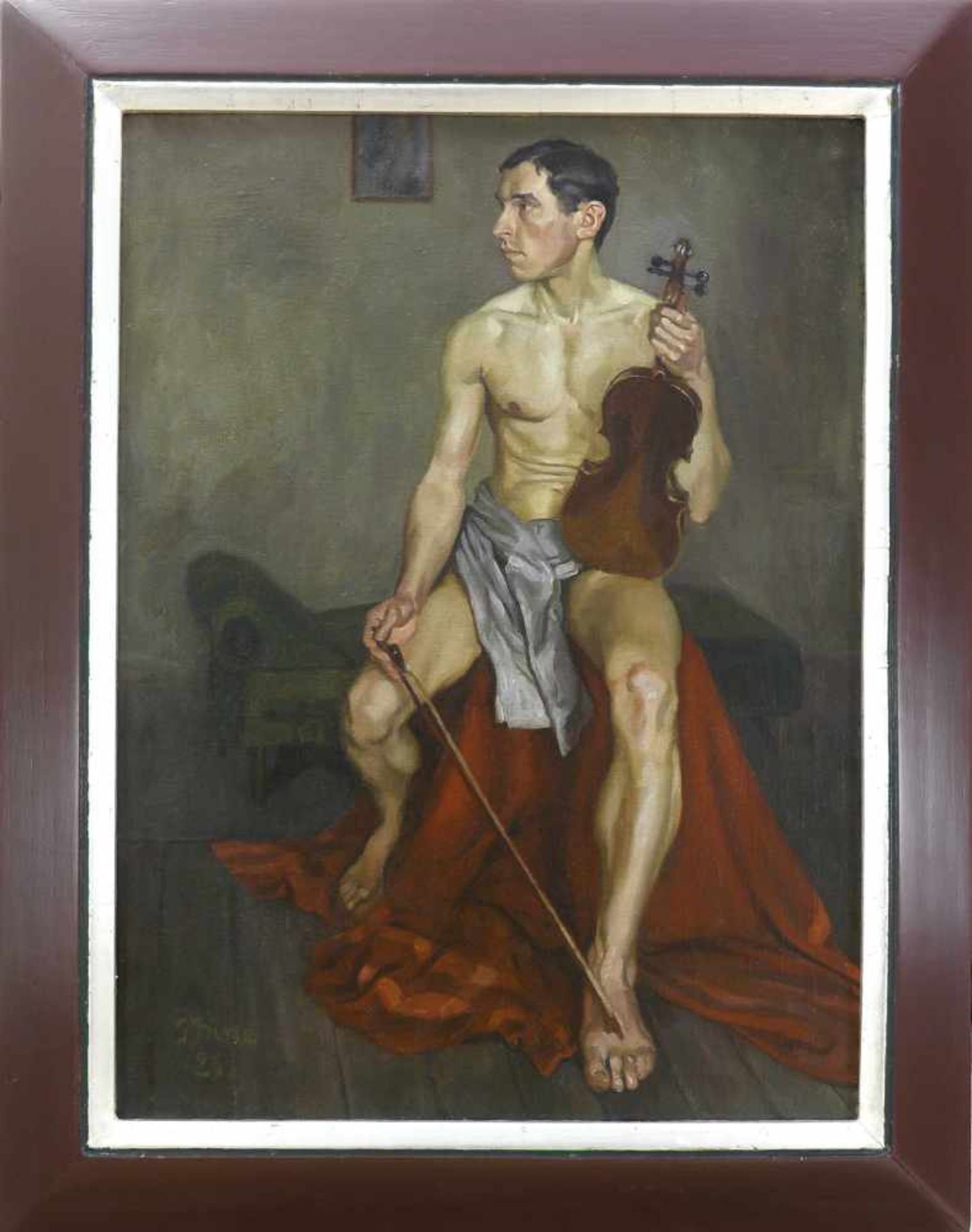Bine, Jekabs (1895 Riga - 1955 ebd.)Sitzender Musiker. (19)25. Öl auf Leinwand. 77 x 57,2 cm. - Bild 2 aus 3