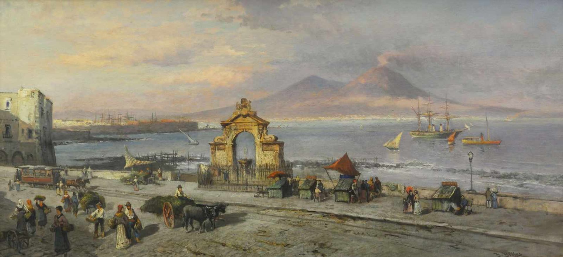 Hiller, Heinrich (1846 Berlin - 1912 ebd.)Die Bucht von Neapel mit Blick auf den Vesuv, mit