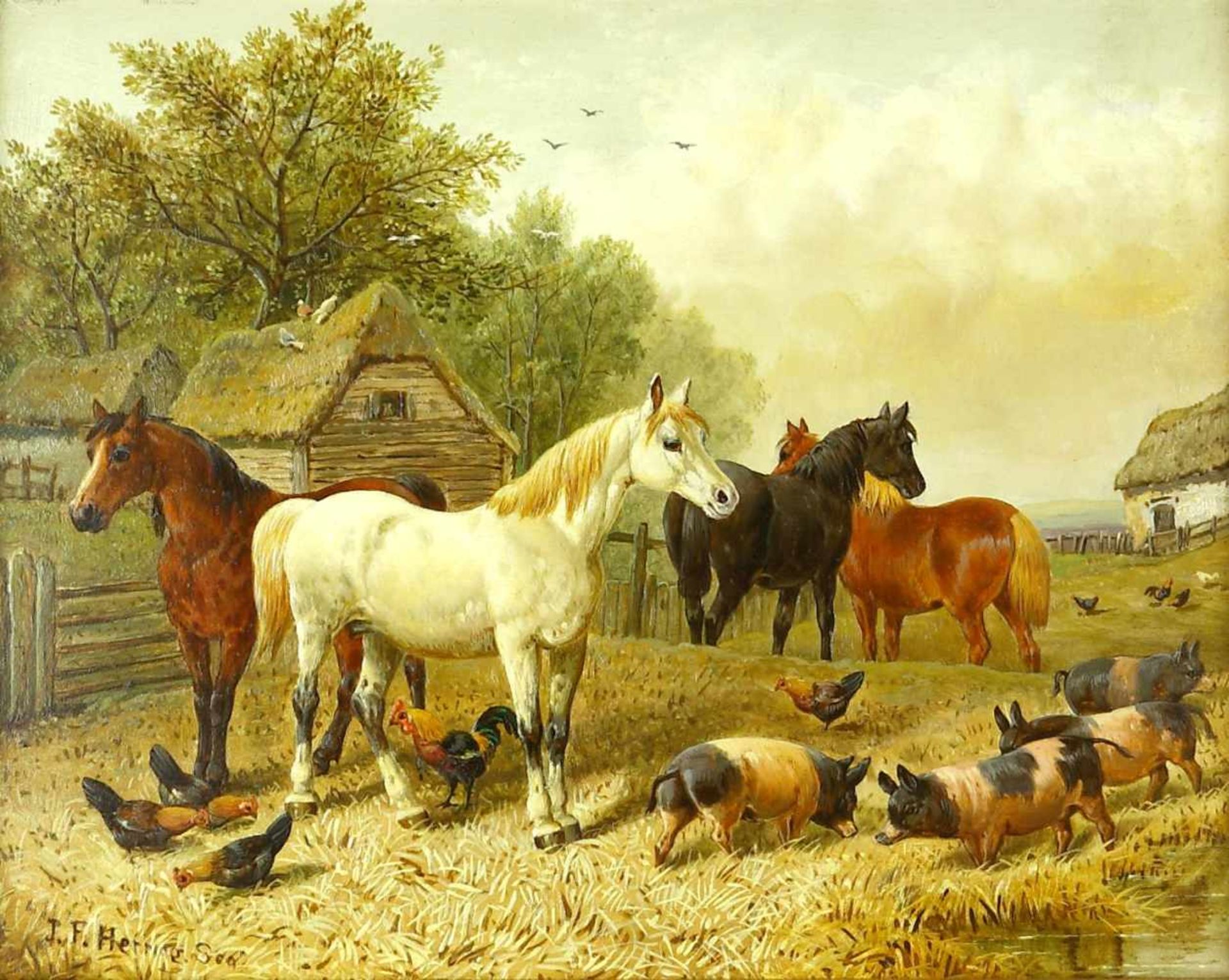 Herring, John Frederick d. Ä. (1795 London - 1865 Tonbridge)Pferde, Hühner und Schweine (Berkshire