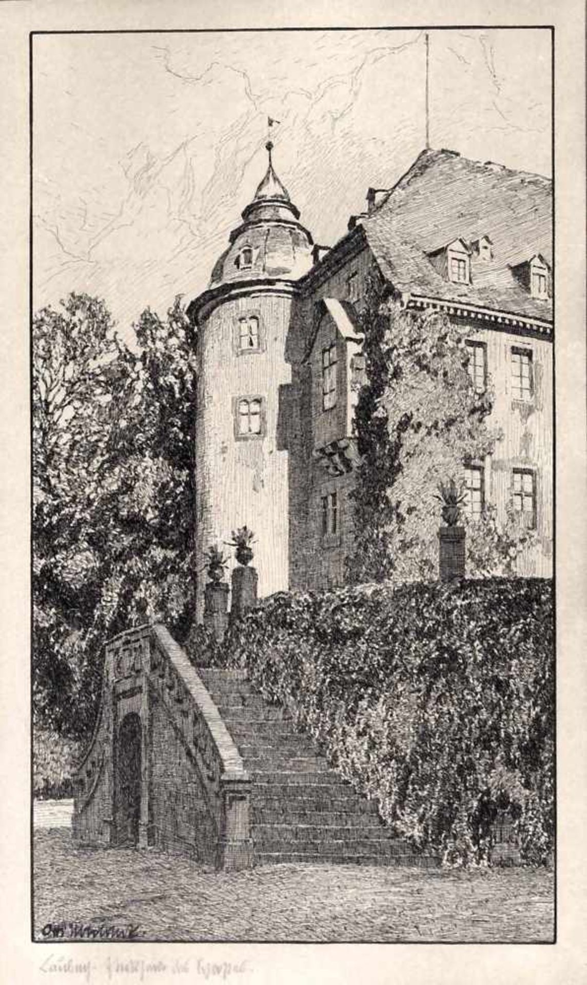 Ubbelohde, Otto (1867 Marburg/Lahn - 1922 Goßfelden)Schloß Laubach - Teilansicht mit Treppe und