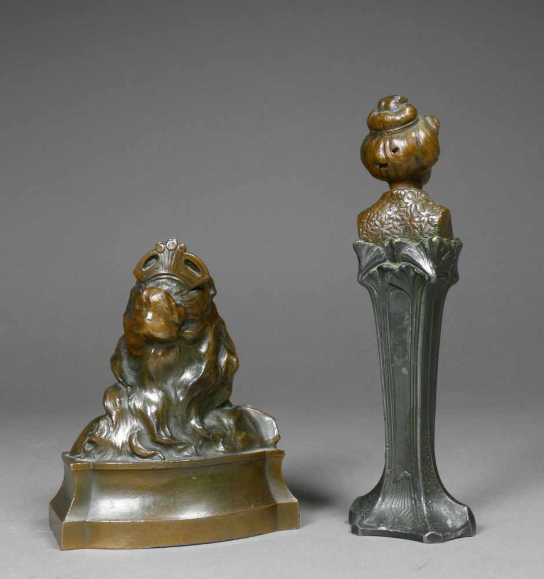 Frauenbüsten, Bronze, Jugendstil, zwei StückH 12 und 17,5 cm. - Image 2 of 2