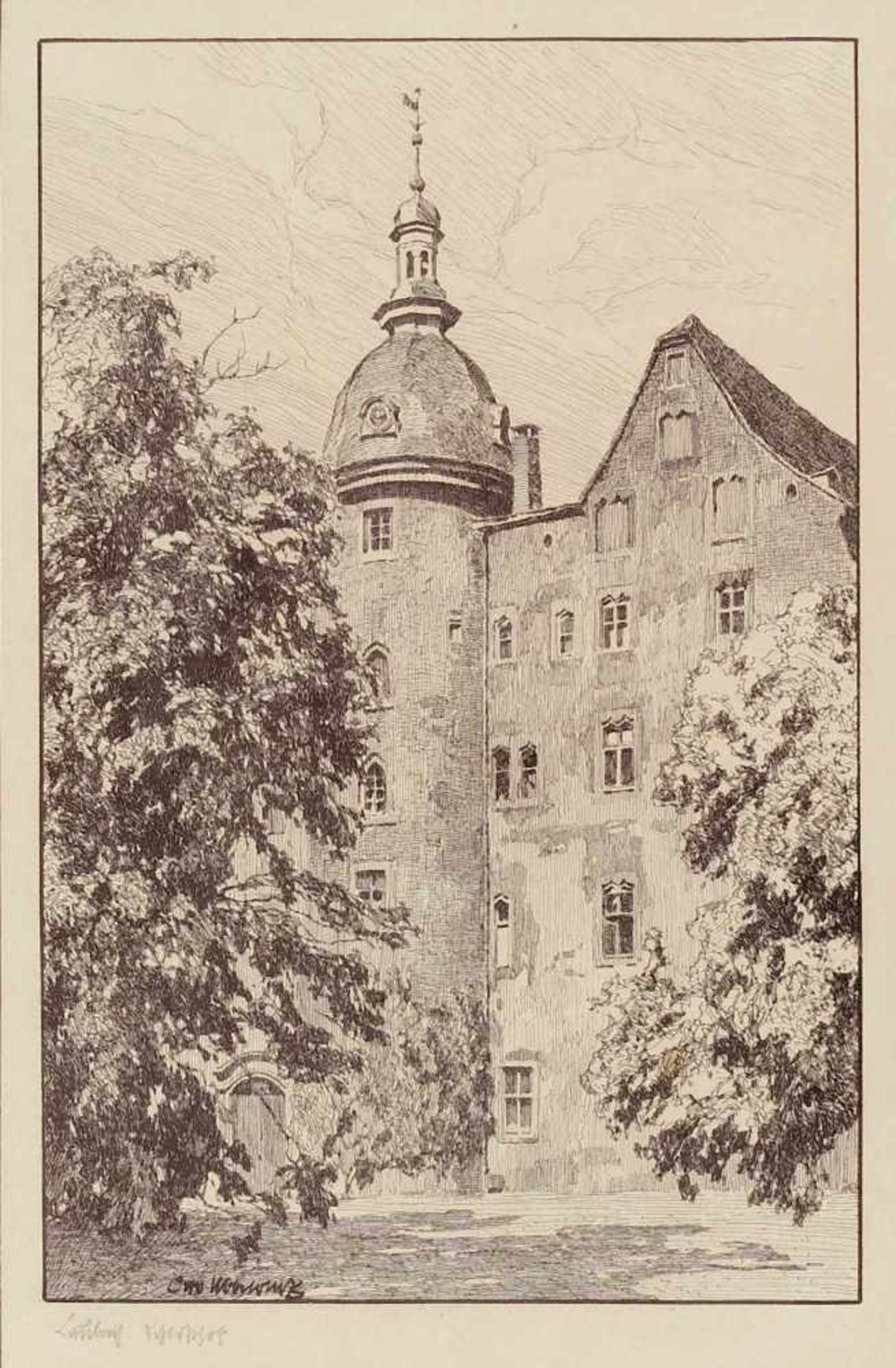 Ubbelohde, Otto (1867 Marburg/Lahn - 1922 Goßfelden)Laubach. Schloßhof. Tuschfederzeichnung. 29 x