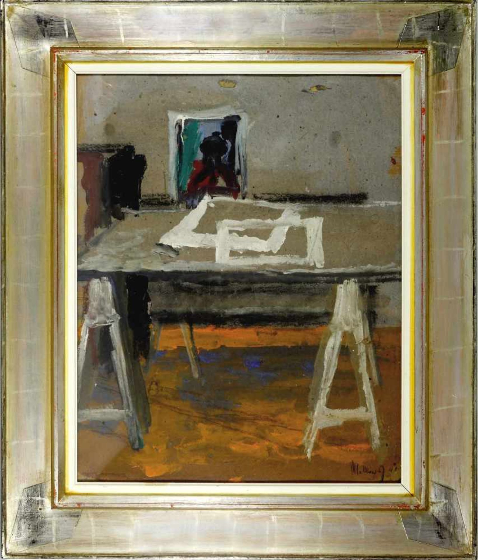 Malkowsky, Heiner (1920 Rosenberg/Schlesien - 1989 Hannover)Im Atelier. 1948. Gouache auf Malkarton. - Bild 2 aus 3