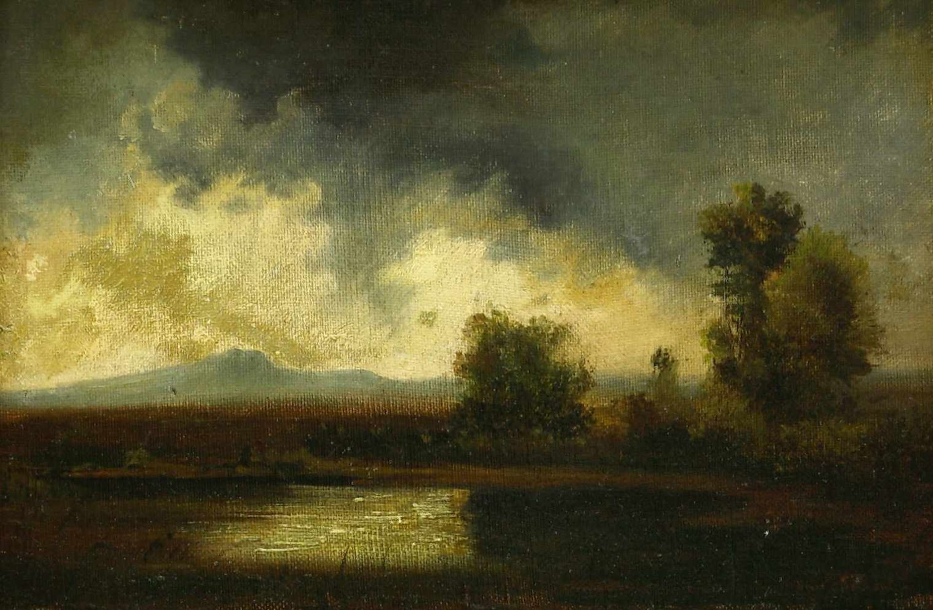 Spangenberg, Louis (1824 Hamburg - 1893 Berlin)Landschaft bei Gewitterstimmung. Öl auf Leinwand, auf