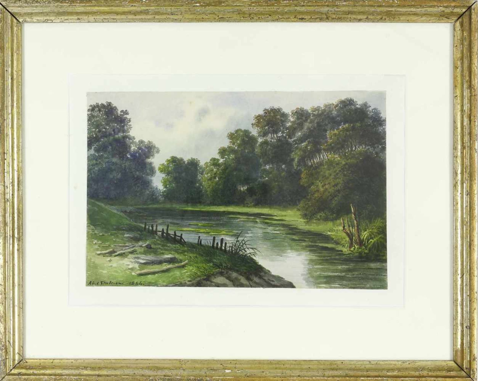 Dufresne, Abel Jean Henri (1788 Etampes - 1862 Paris)Sommerliche Flusslandschaft. 1844. Aquarell. 18 - Bild 2 aus 2