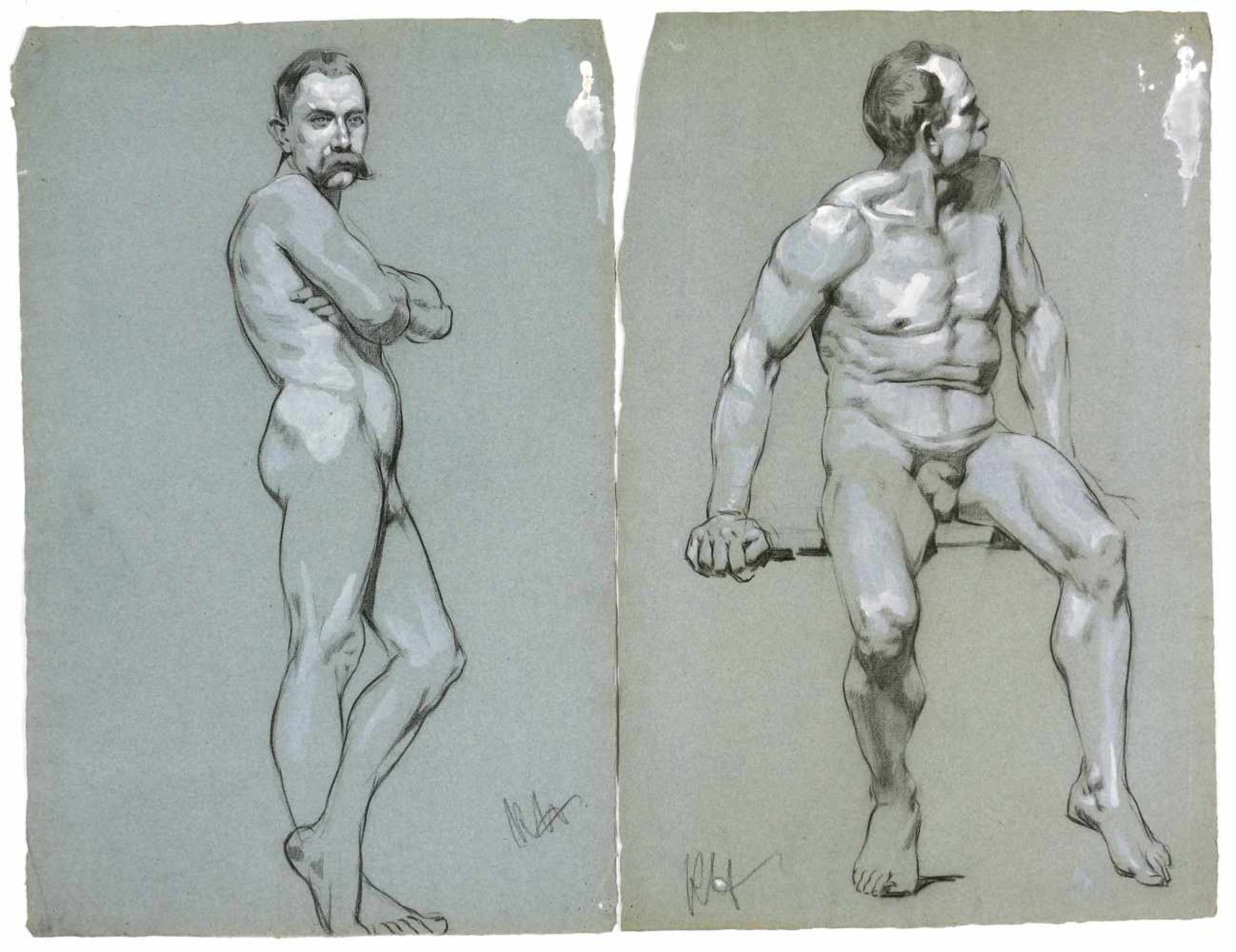 Heinrich, Robert (1864 Berlin - 1950 ebd.)Männliche Figurenstudien. Aus einer Aktstudien-Mappe von - Bild 2 aus 3