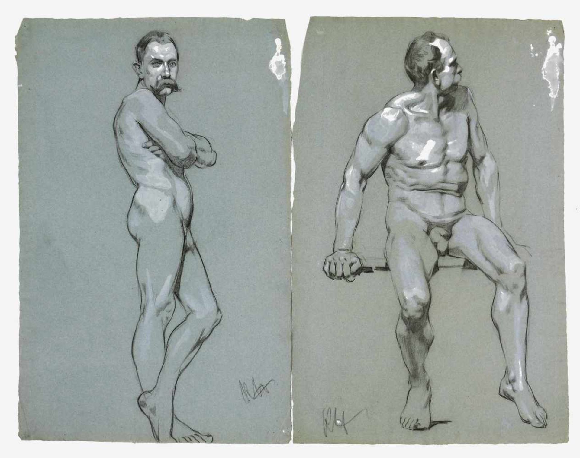 Heinrich, Robert (1864 Berlin - 1950 ebd.)Männliche Figurenstudien. Aus einer Aktstudien-Mappe von