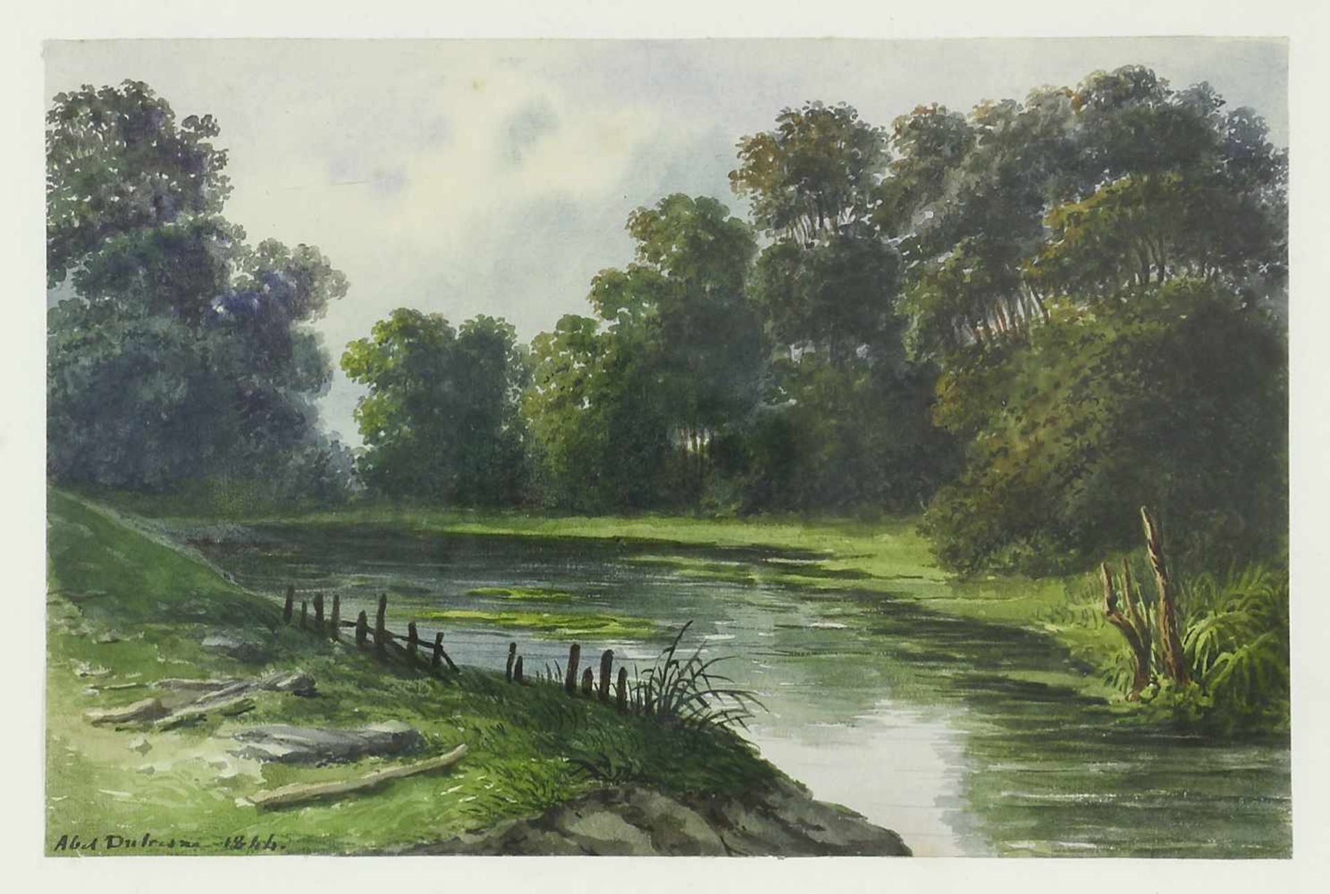 Dufresne, Abel Jean Henri (1788 Etampes - 1862 Paris)Sommerliche Flusslandschaft. 1844. Aquarell. 18