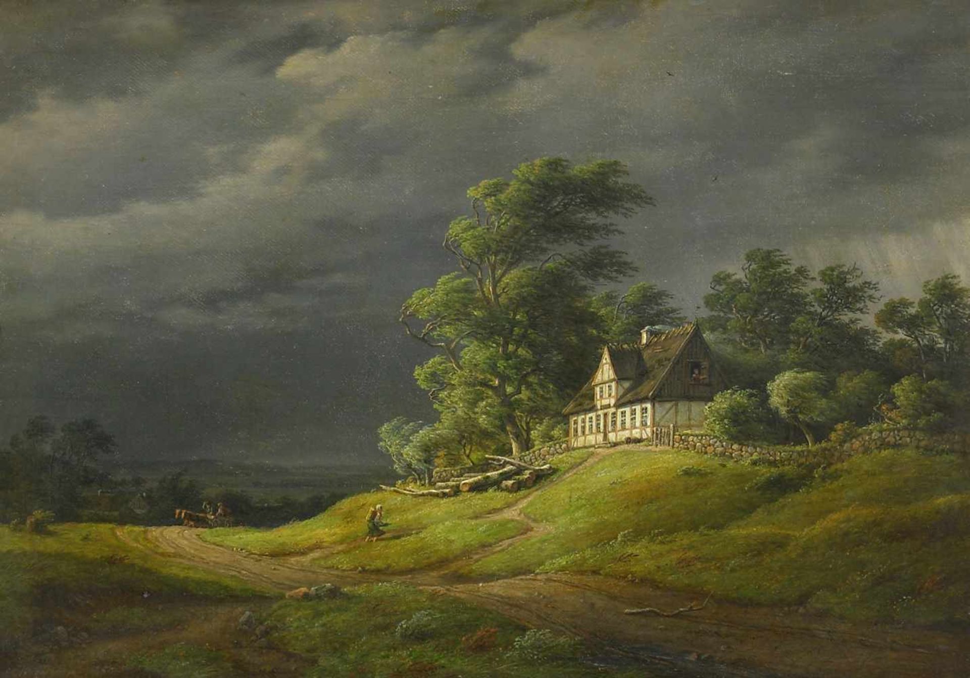 Kiaerskou, Frederik Christian (1805 Kopenhagen - 1891 ebd.)Landschaft bei aufziehendem Gewitter, mit