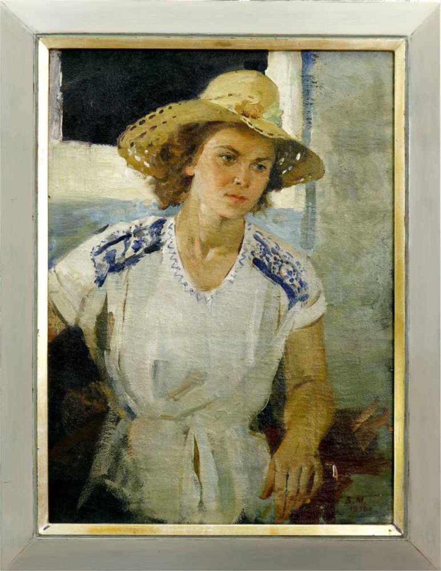 Makatukha, Wassili (1922 Kitajgorod/Ukraine - 2006) Frauenporträt. 1954. Öl auf Leinwand. 87 x 65 - Bild 2 aus 3