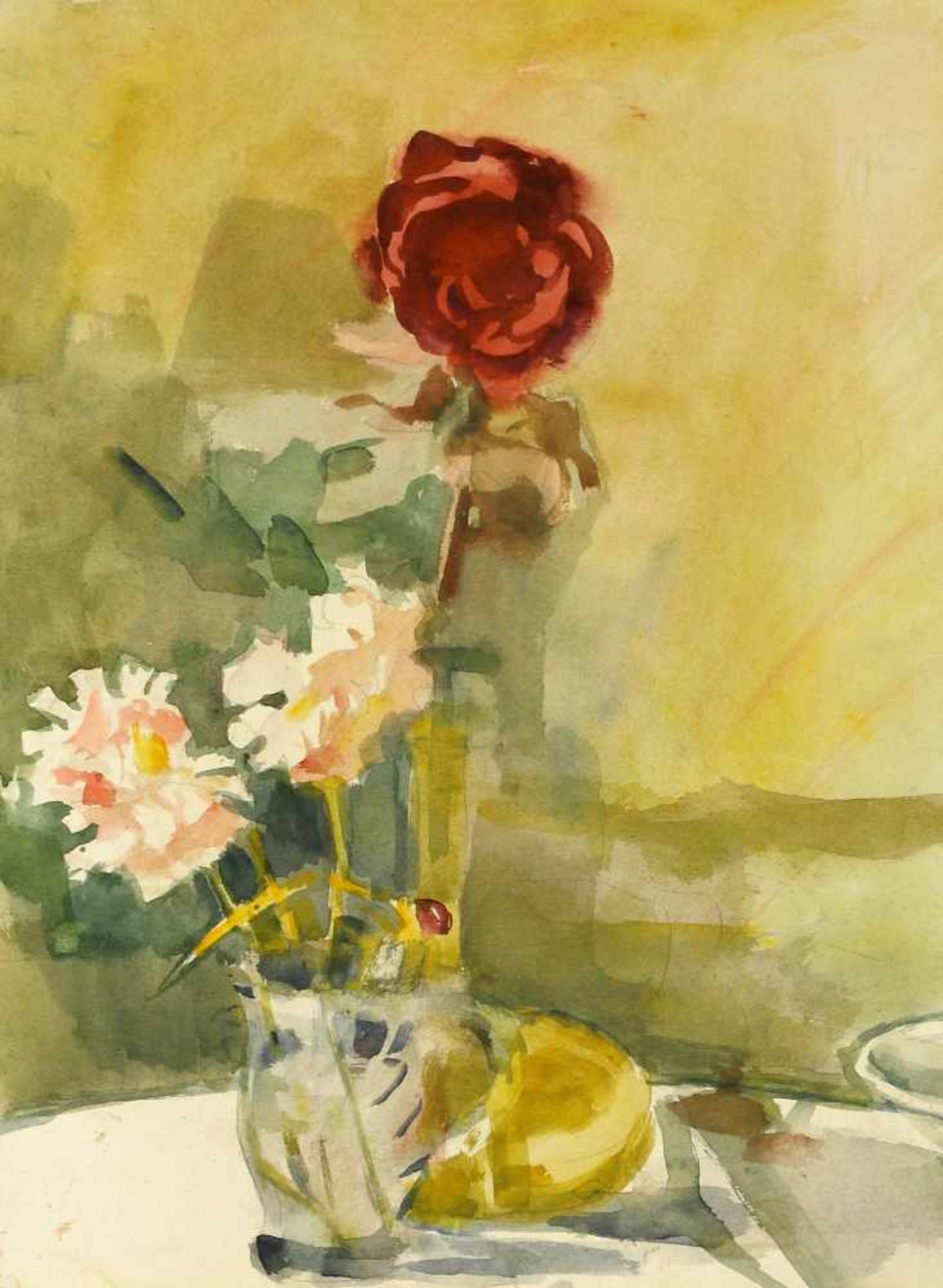 Kretzschmar, Bernhard (1889 Döbeln - 1972 Dresden)Rosen. Aquarell auf Karton, hinter Passepartout