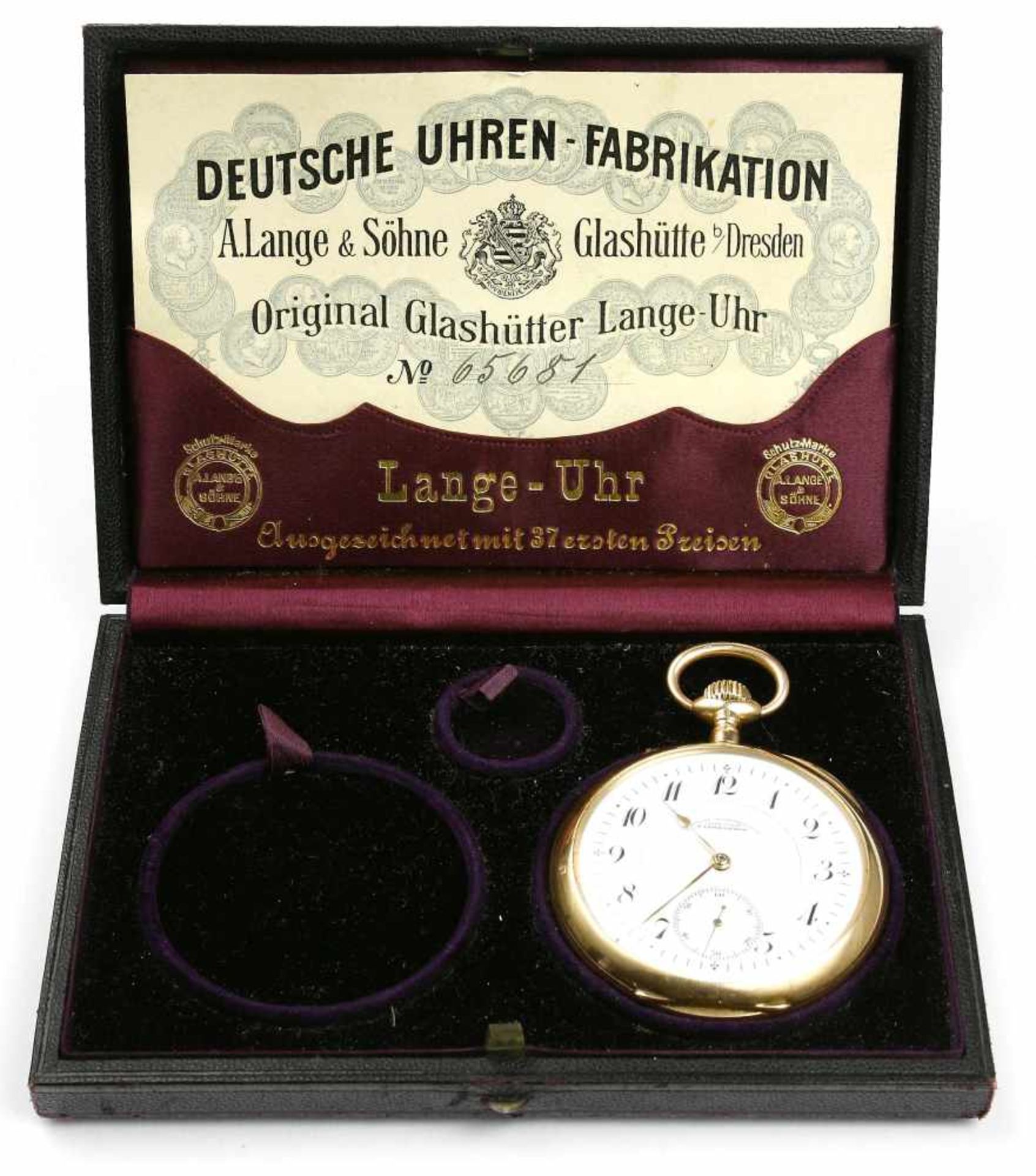 Uhr, Taschenuhr, 585er GG., A. Lange & Söhne, 1908 - 1912Im Original-Kasten mit Original- - Bild 2 aus 3