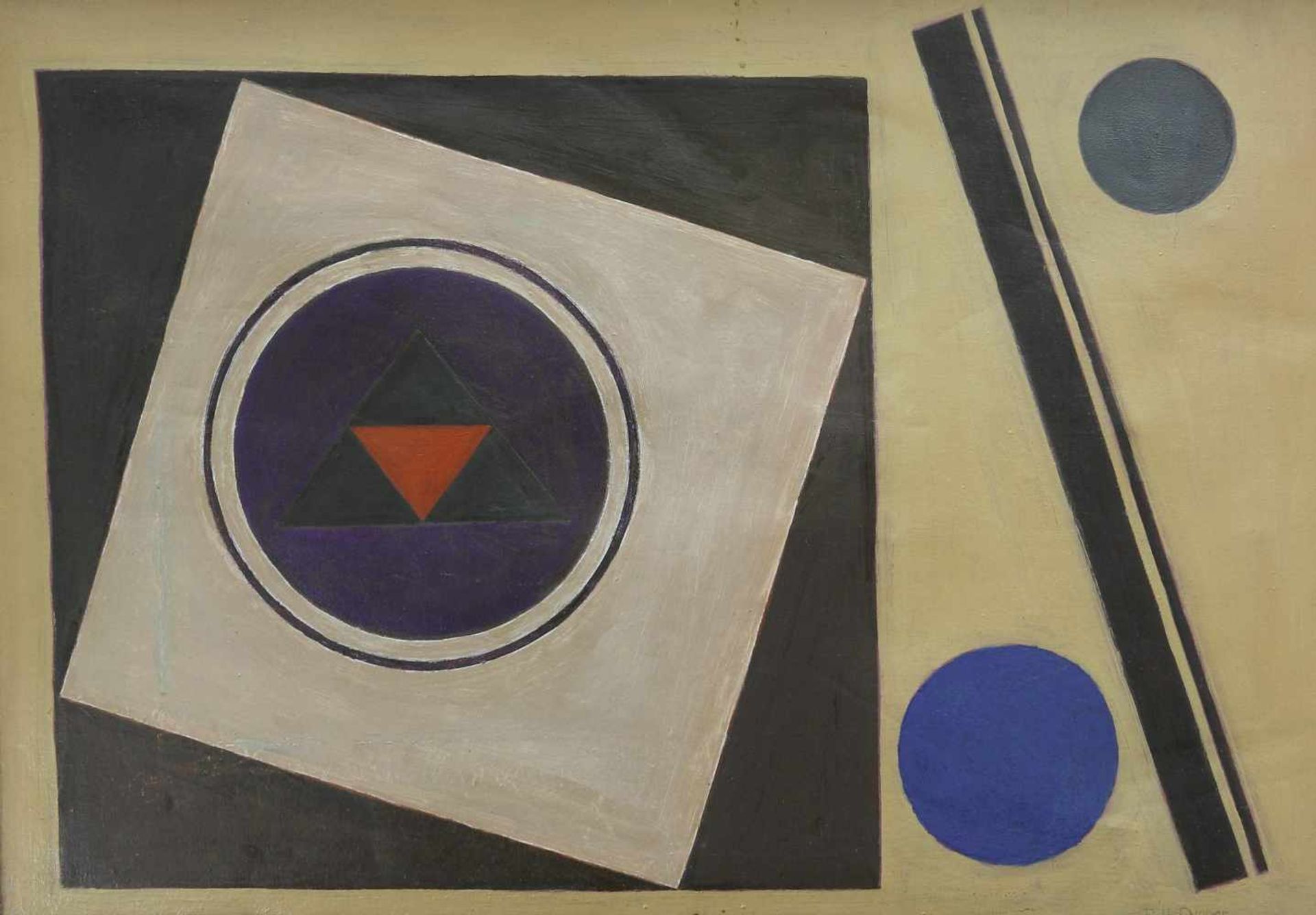Diener, Rolf (1906 Gößnitz - 1988 Hamburg)Quadrate mit Kreisen. 1968. Öl auf Leinwand. 51 x 71 cm.