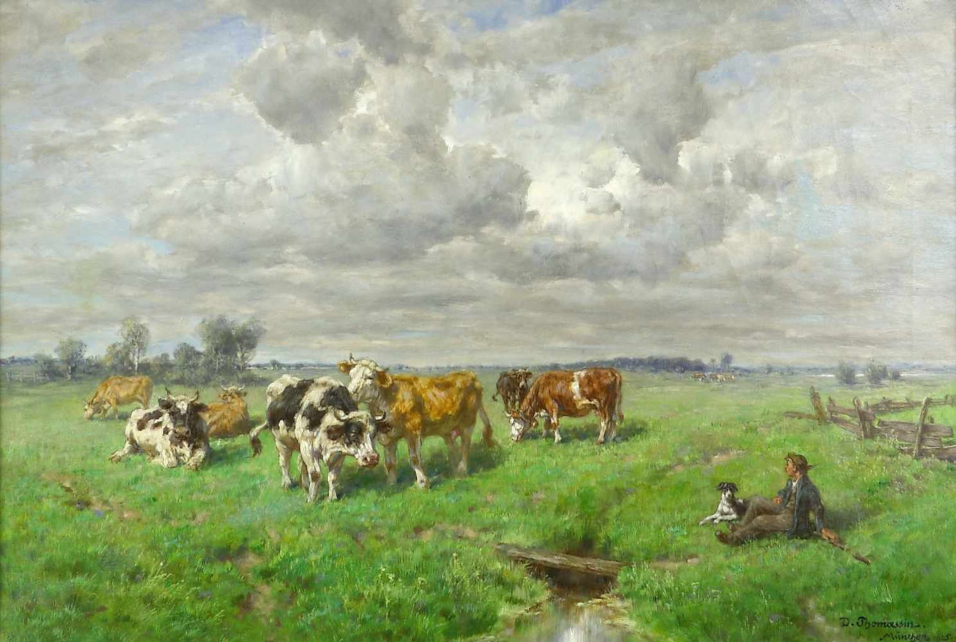 Thomassin-Renardt, Désiré (1858 Wien - 1933 München)Kühe und Hirte in sommerlicher Landschaft. 1925.