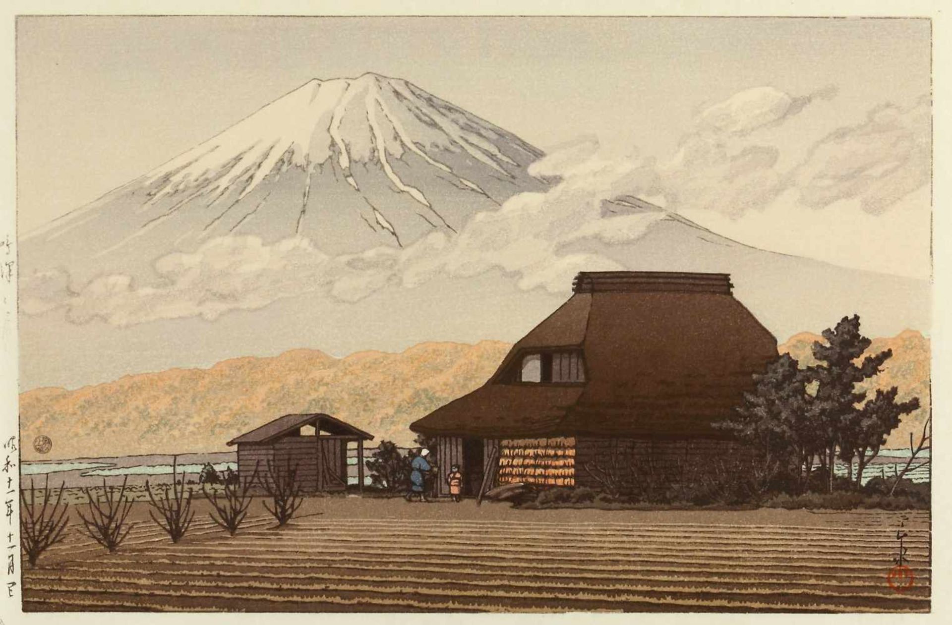 Japanischer Farbholzschnitt, Hasui, Kawase (1883 - 1957)Narusawa no Fuji (Der Berg Fuji bei