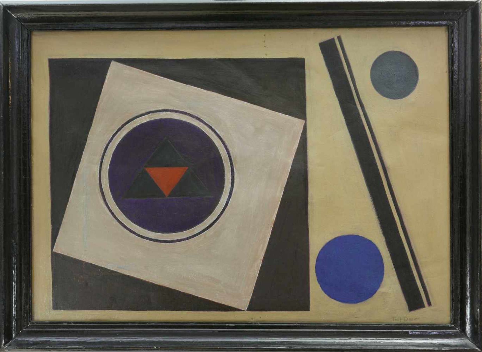 Diener, Rolf (1906 Gößnitz - 1988 Hamburg)Quadrate mit Kreisen. 1968. Öl auf Leinwand. 51 x 71 cm. - Bild 2 aus 3