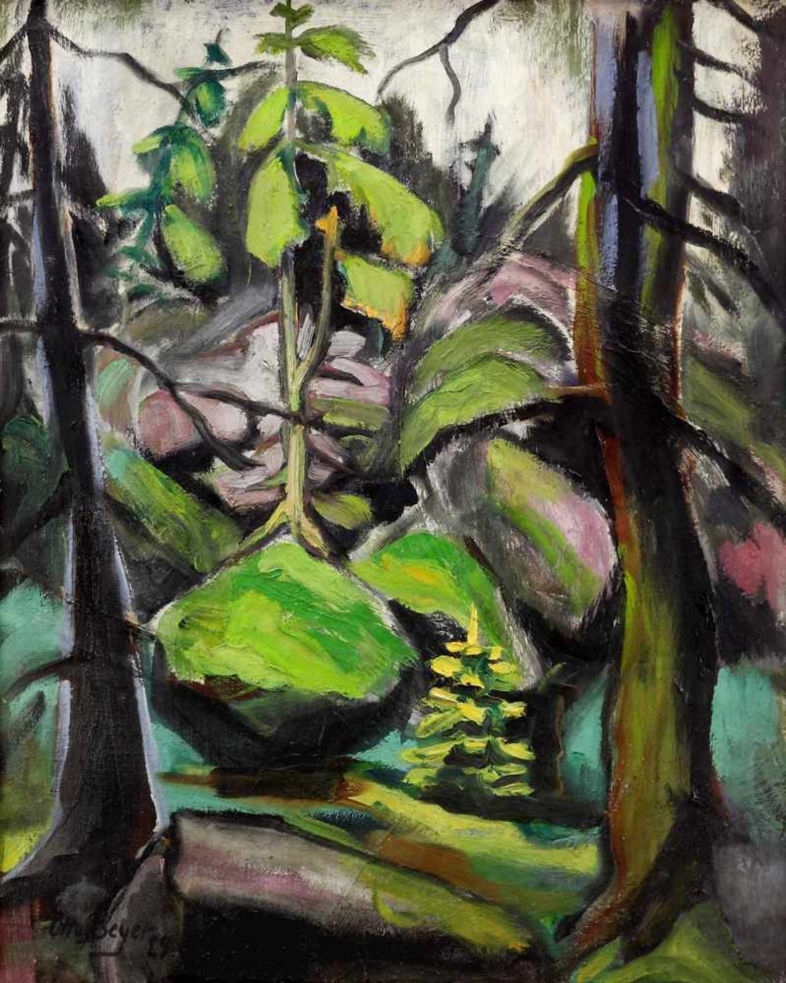 Beyer, Otto (1885 Kattowitz - 1962 Berlin)Waldlandschaft. 1929. Öl auf Leinwand. 80 x 64 cm. Links