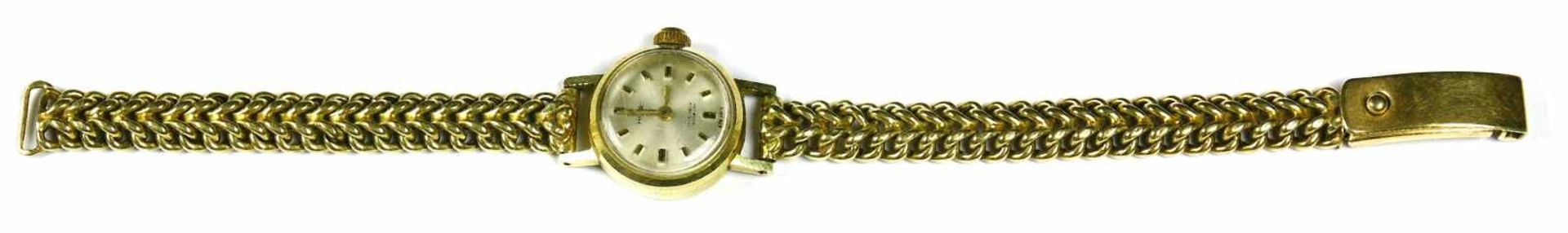 Uhr, Damenarmbanduhr, 585er GG., AristoUhrengehäuse mit beweglichem Gliederarmband. Gehend.