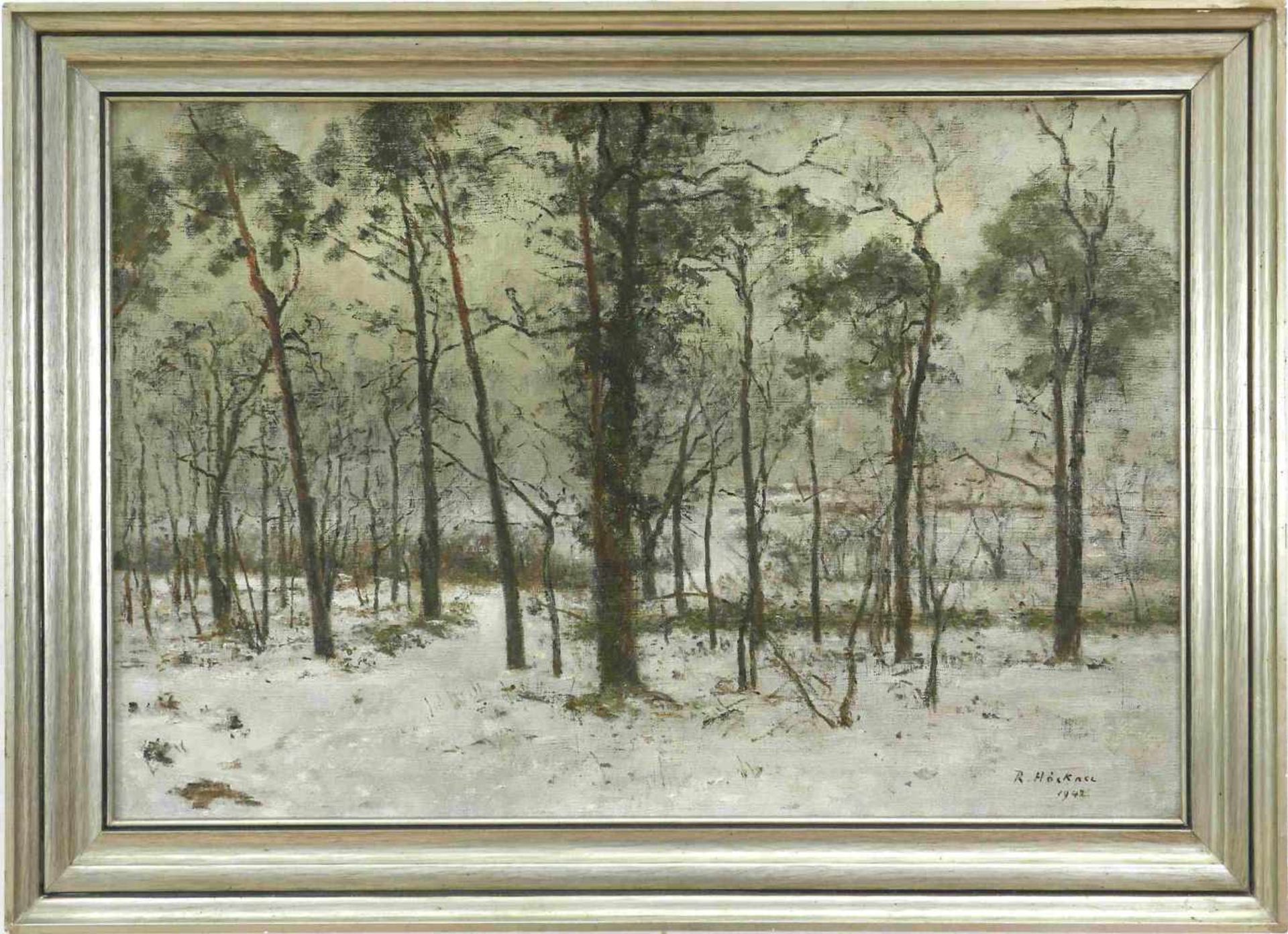 Höckner, Rudolf (1864 Wolkenstein - 1942 Bad Mergentheim)Winterlandschaft mit Laubwald. 1942. Öl auf - Bild 2 aus 3