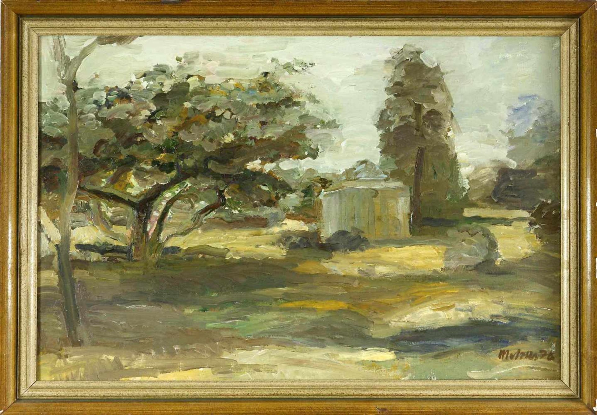 Metzkes, Harald (1929 Bautzen, lebt in Wegendorf b. Berlin)Landschaft. 1976. Öl auf Leinwand. 40 x - Bild 2 aus 3