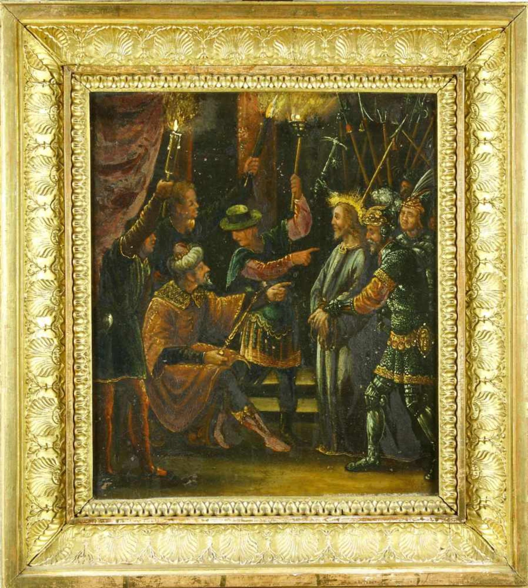 Maler des 17. Jh.Christus vor Herodes. Öl auf Kupfer. 22,5 x 19,4 cm. Gerahmt. Retuschen. - Image 2 of 3