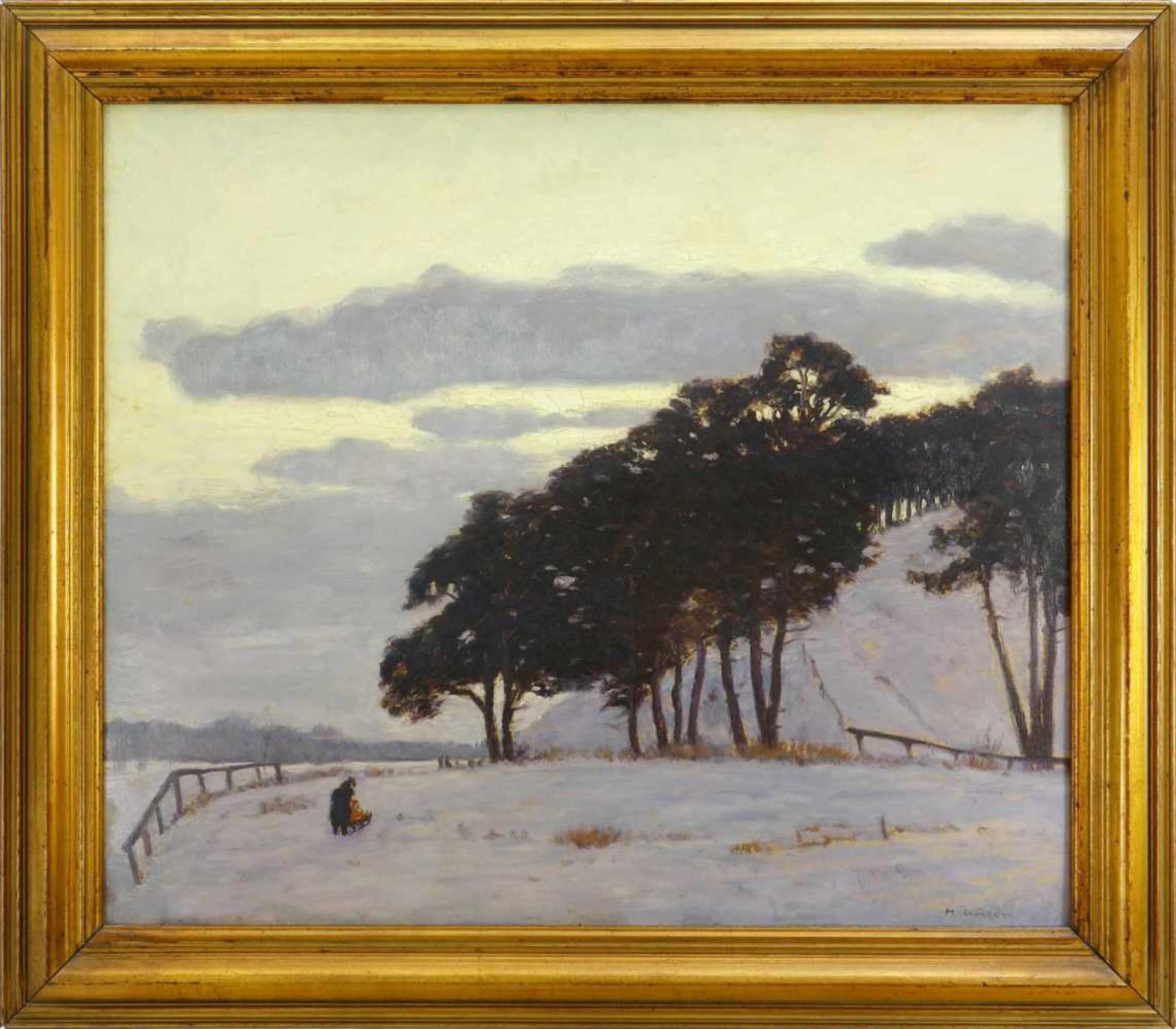 Kuron, Herbert (1888 Breslau - 1951 Berlin)Bei Schildhorn. Winterlandschaft. Öl auf Malpappe. 52,5 x - Bild 2 aus 3