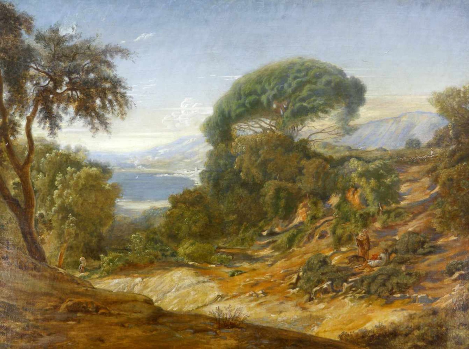 Flandrin, Paul Jean (1811 Lyon - 1902 Paris) zugeschr. Landschaft, bei Marseille (?), mit Personen