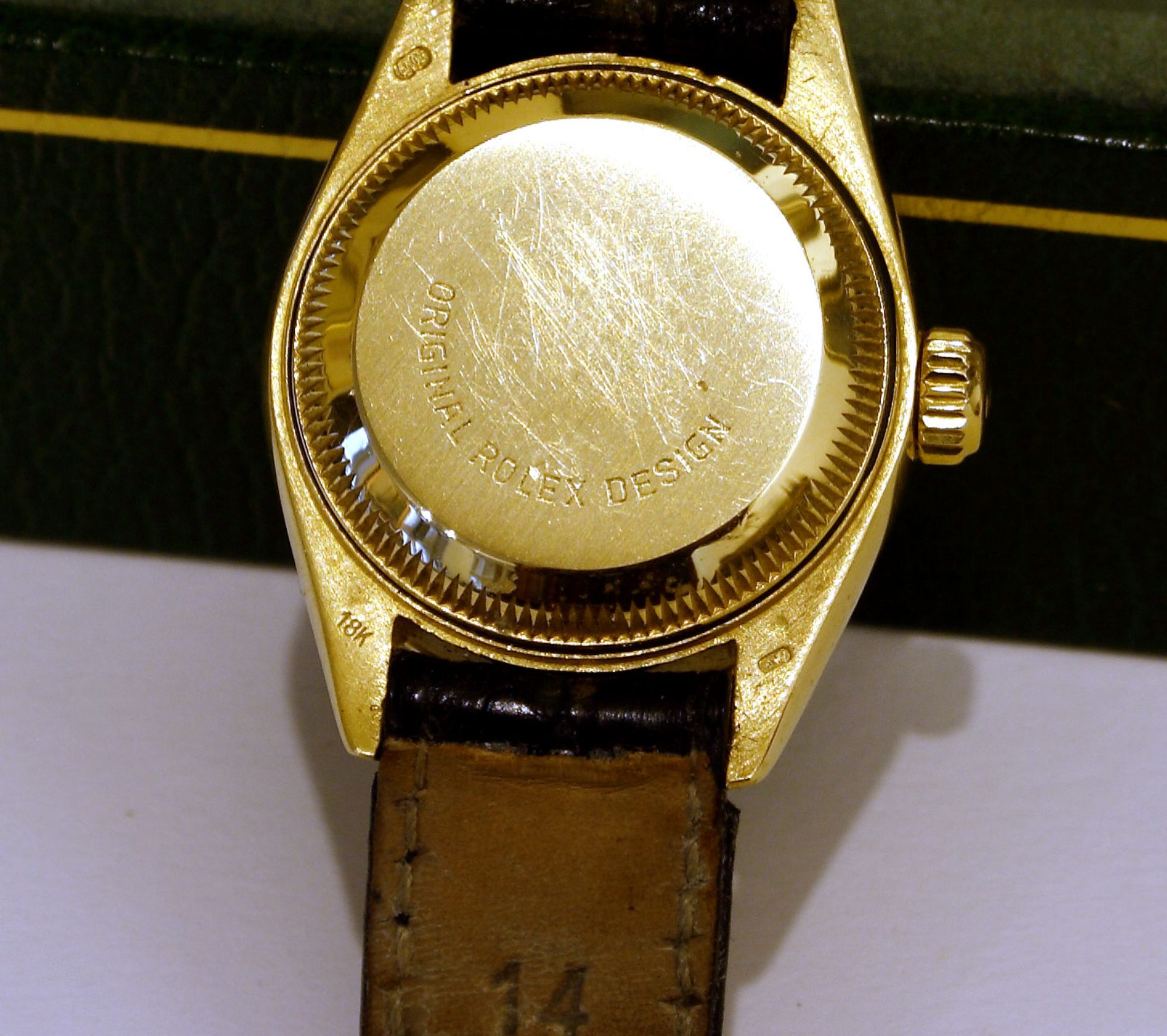 Uhr, Damenarmbanduhr, Rolex, Oyster Perpetual, Datejust, 750er GG. mit Kroko - Lederarmband und - Image 2 of 4