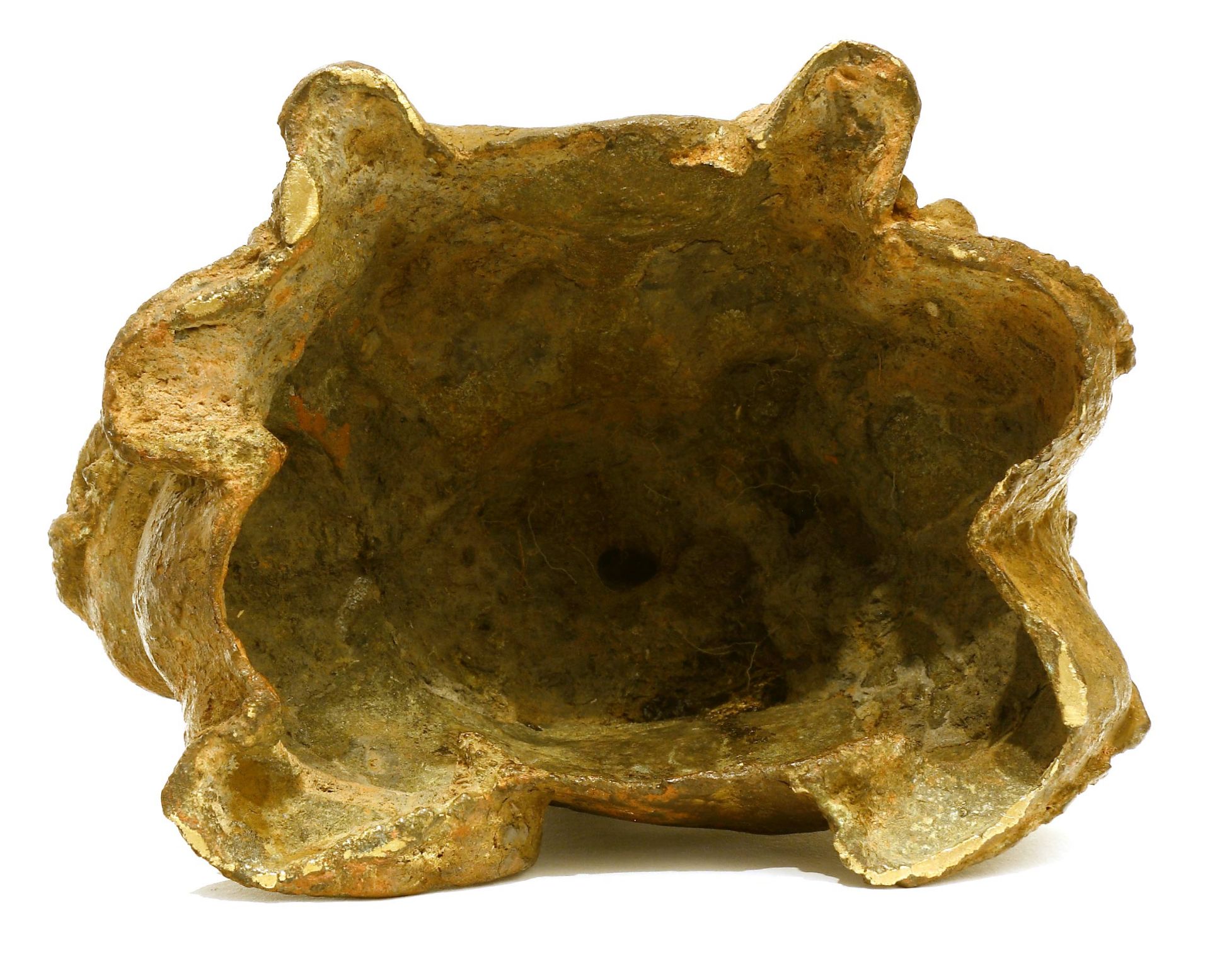 Figur, Bronze, Qing oder älter Sitzender Buddha mit Löwe, H.: 20,5 cm. - Bild 4 aus 5
