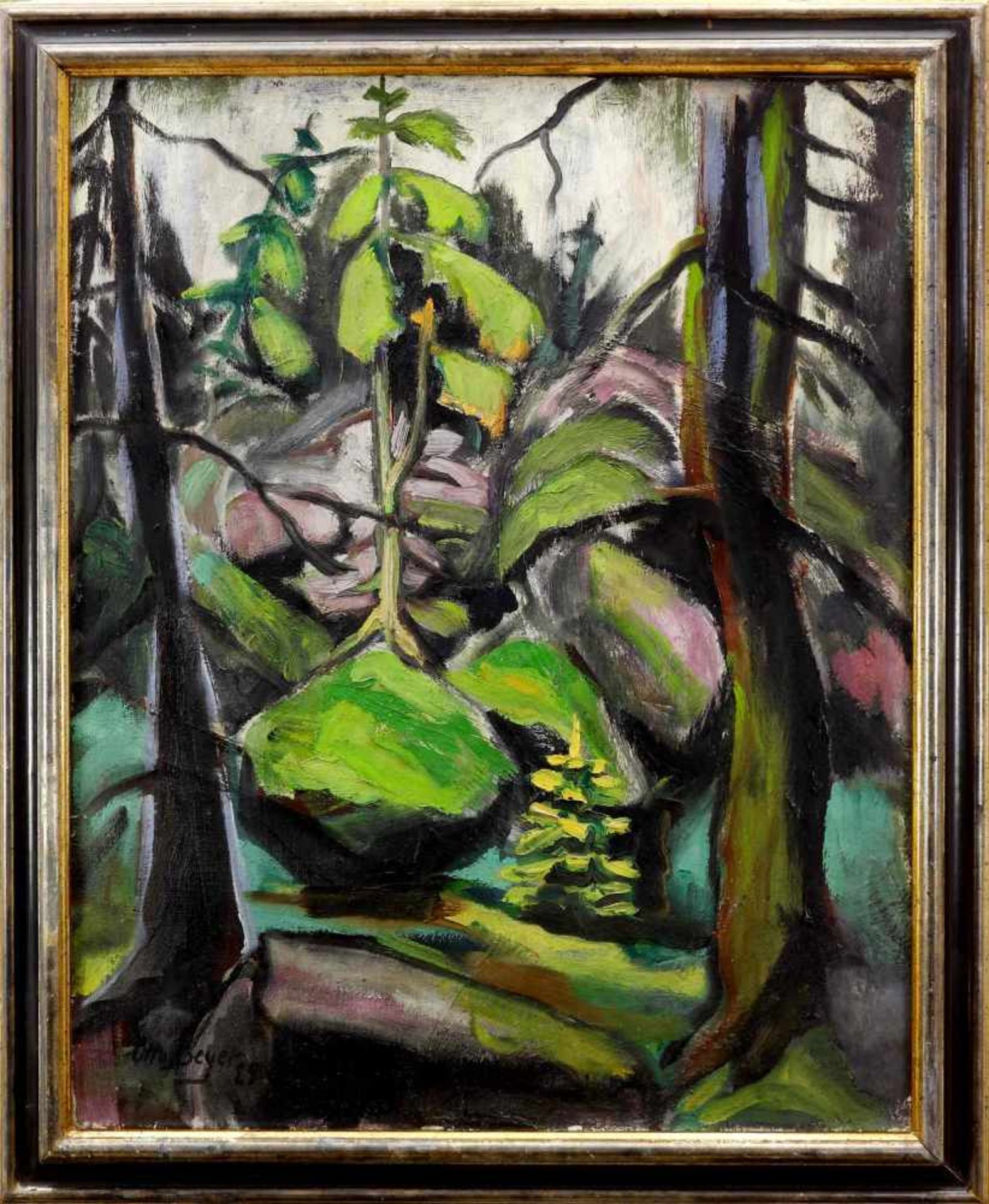 Beyer, Otto (1885 Kattowitz - 1962 Berlin)Waldlandschaft. 1929. Öl auf Leinwand. 80 x 64 cm. Links - Bild 2 aus 3