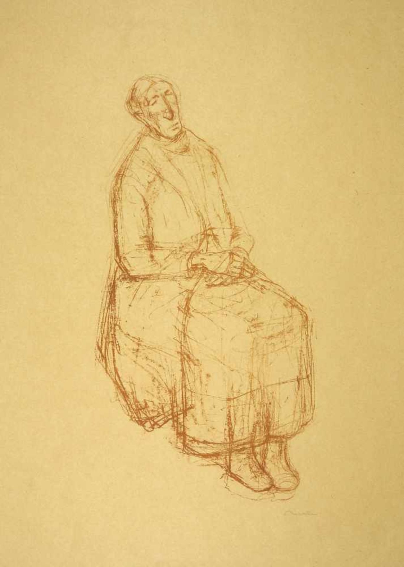 Richter, Hans Theo (1902 Rochlitz - 1969 Dresden)Sitzende alte Frau. 1948. Lithographie in Rötel auf