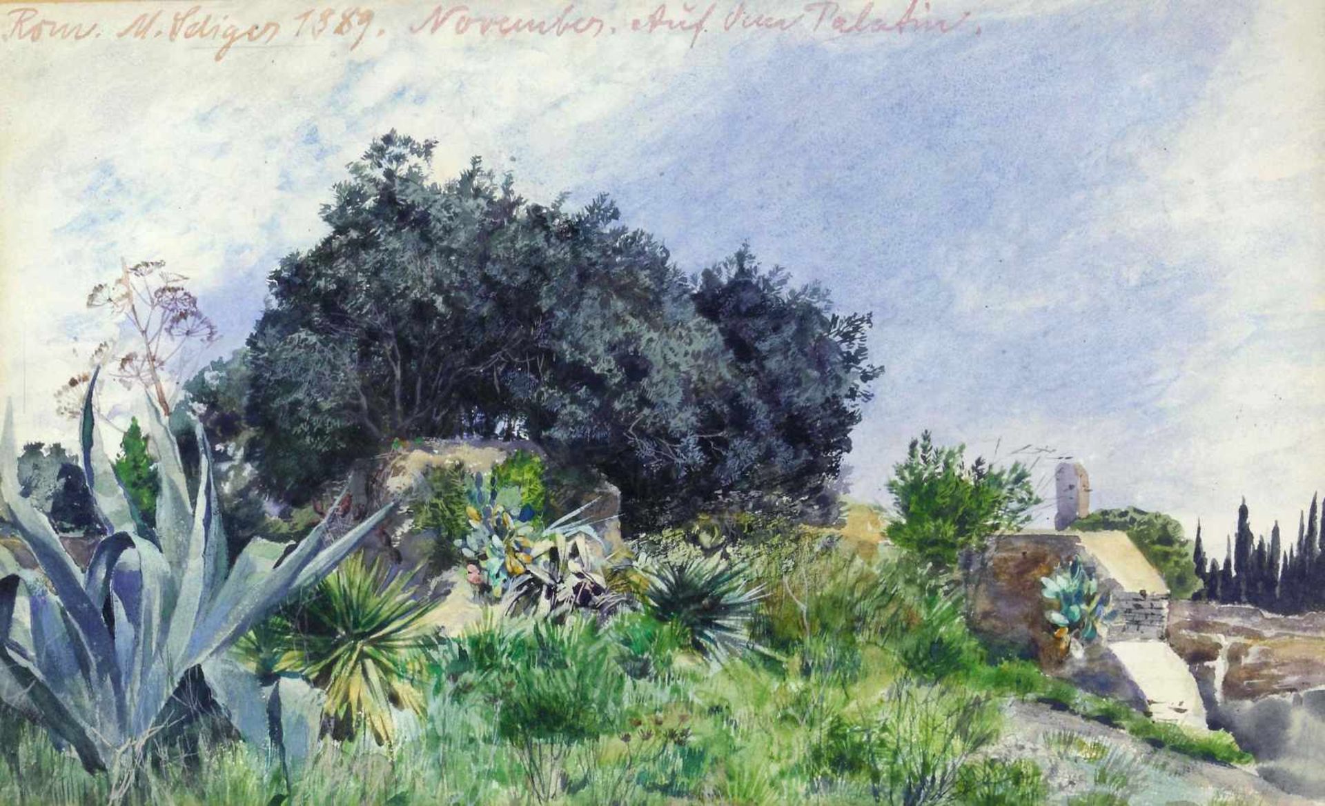 Seliger, Max (1865 Bublitz - 1920 Leipzig)Rom. Auf dem Palatin. November 1889. Aquarell. 26 x 43 cm.