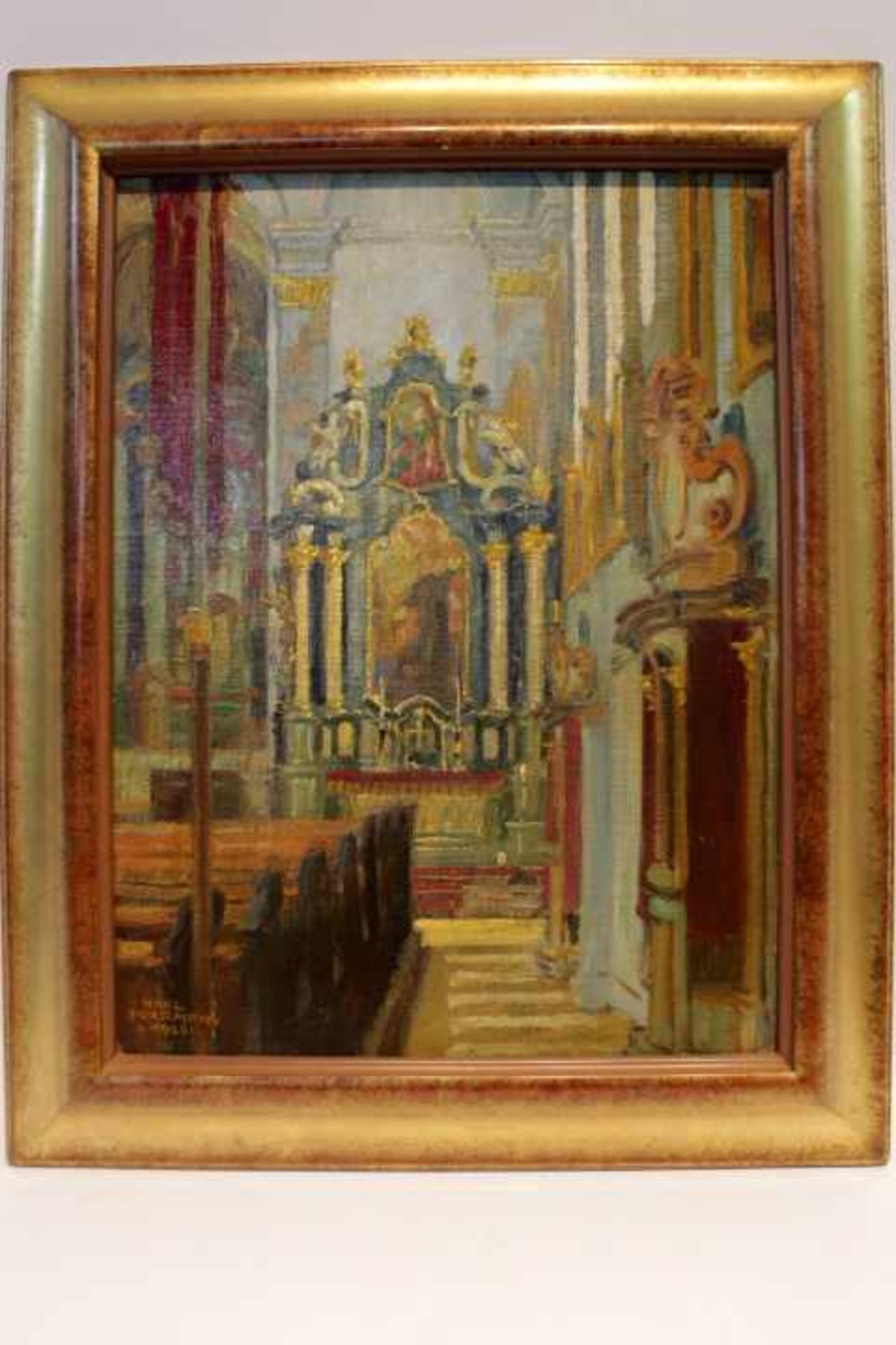 Purrmann Karl 1877-1966« Franziskaner Kirche in Gmünd »Öl/Platte 36x47cml.u.dat 1922GerahmtGemälde