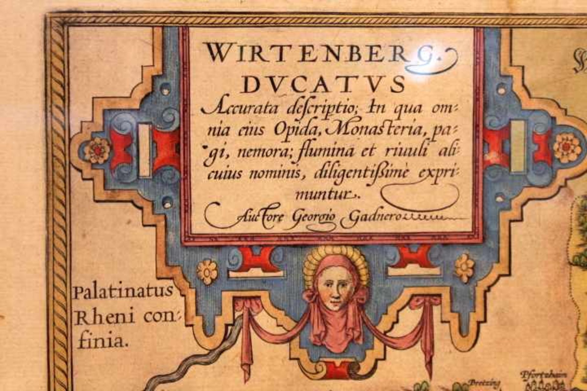 Wirtenberg Dvcatvs 1579Landkarte Württembergcoloriert-part.stockfleckigGeorgio Gardnerogerahmt - Image 2 of 2