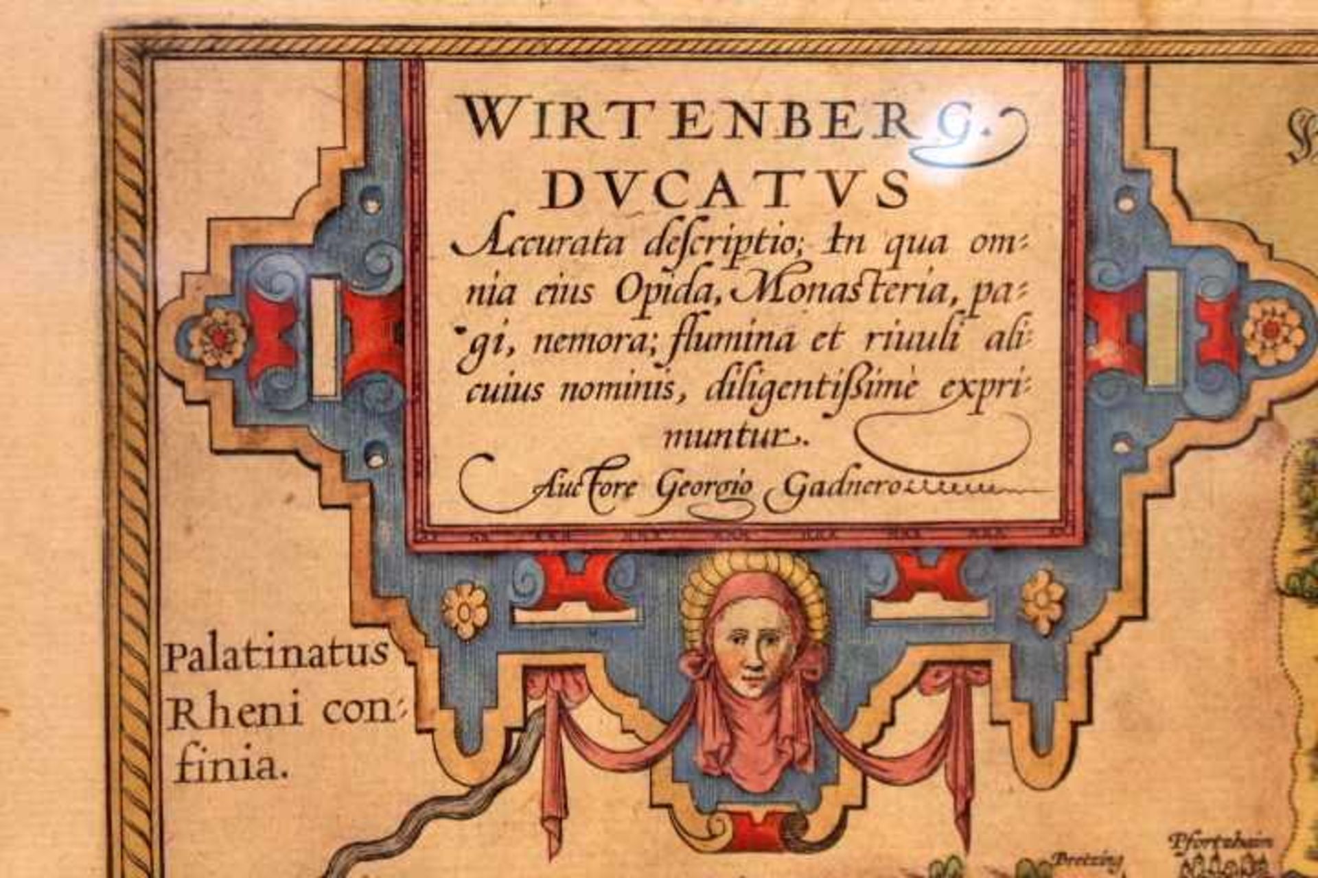 Wirtenberg Dvcatvs 1579Landkarte Württembergcoloriert-part.stockfleckigGeorgio Gardnerogerahmt - Bild 2 aus 2