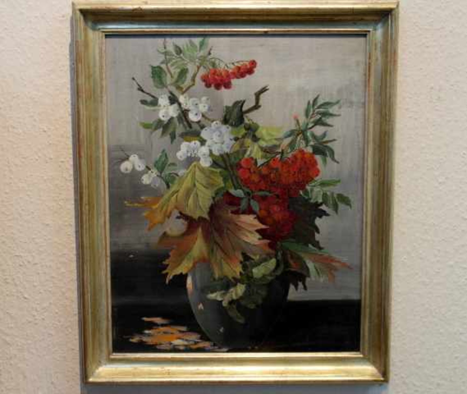 Köhler Maxim 1904-1959 » Herbstblumen in Vase « Öl/Kart. 52x42cm u.re.signiert--gerahmt- - -20.