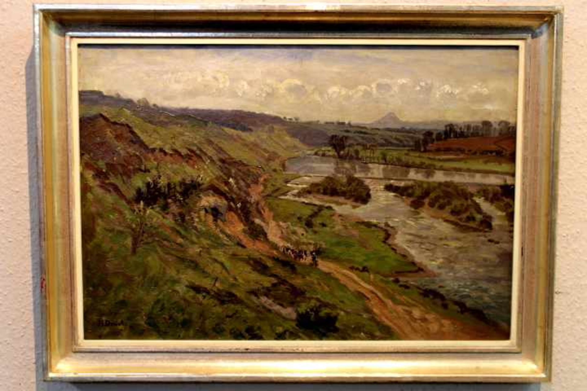 Drück Hermann 1856-1931 » Schwäbische Landschaft bei Neckartenzlingen wohl um 1920 Öl auf Leinwand