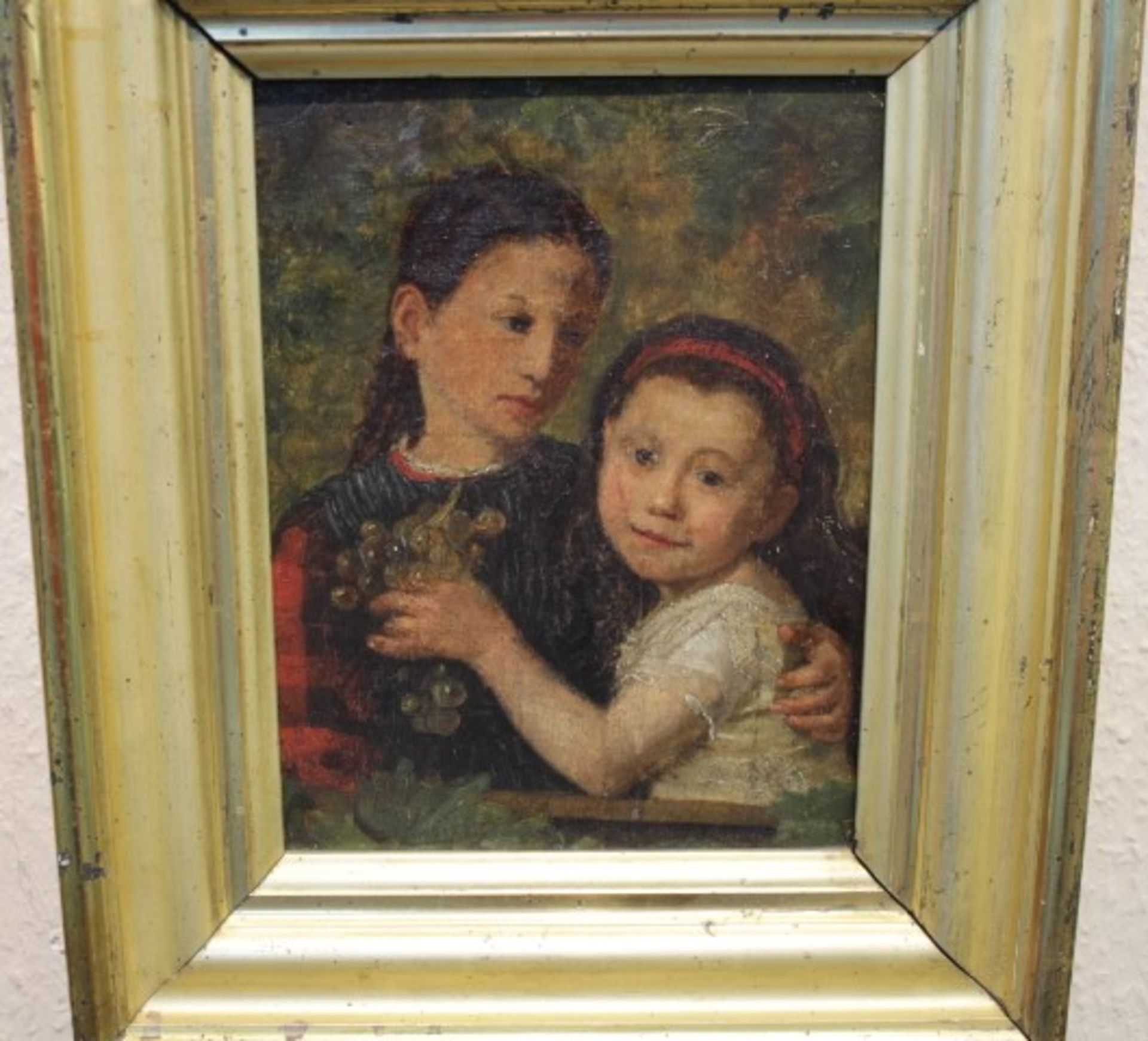 Kinder Bild unsign.Genre Szene wohl 19.Jhdt.Öl/Lwd./Platte später33x40cm m.R.Gerahmt- - -20.00 %